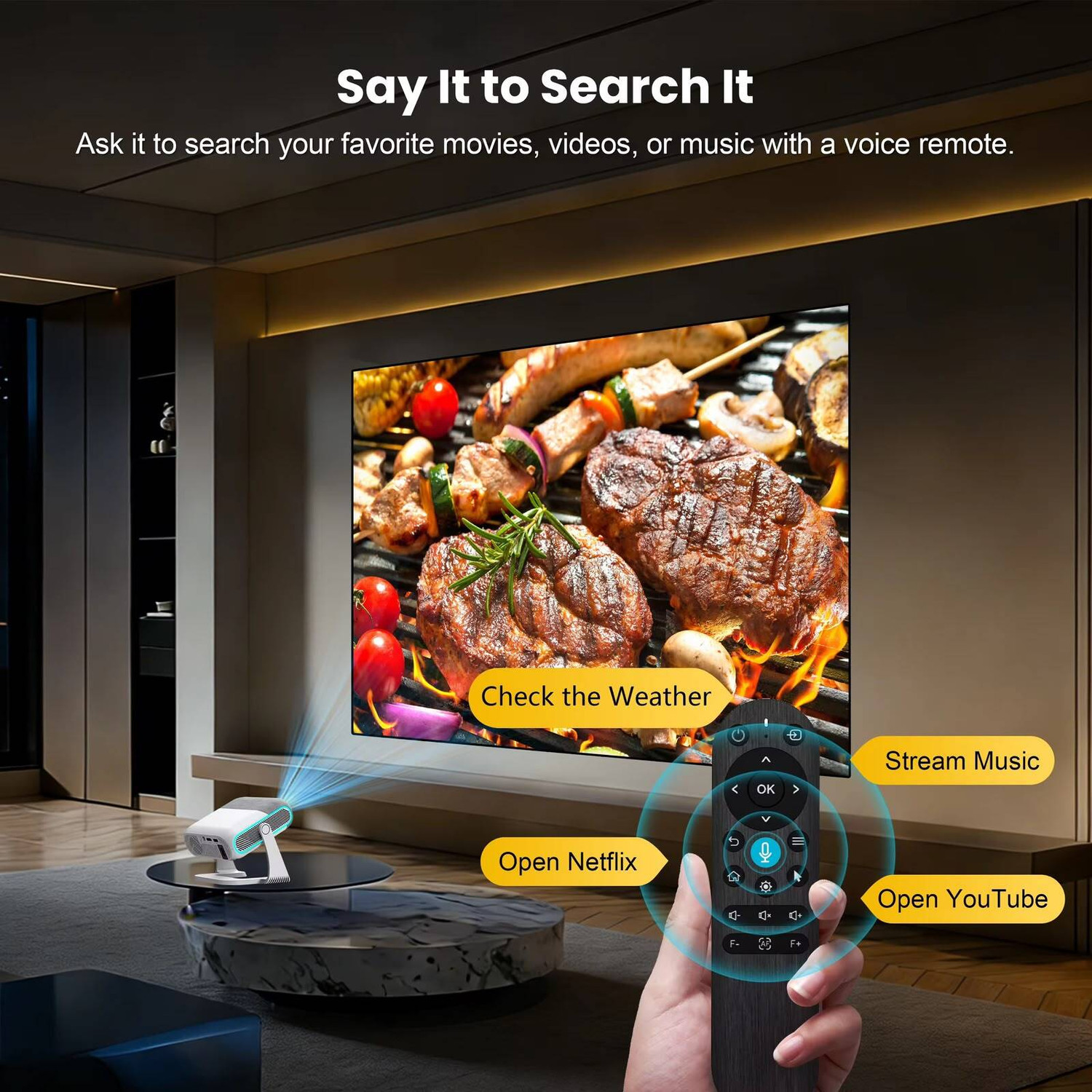 Image of TECHPANDA Smart Projector | Android 13 | 230 Rotate | WiFi 6 | Amlogic T950S Chip (6500 lm / 1 Speaker / Wireless / Remote Controller) Portable Projector