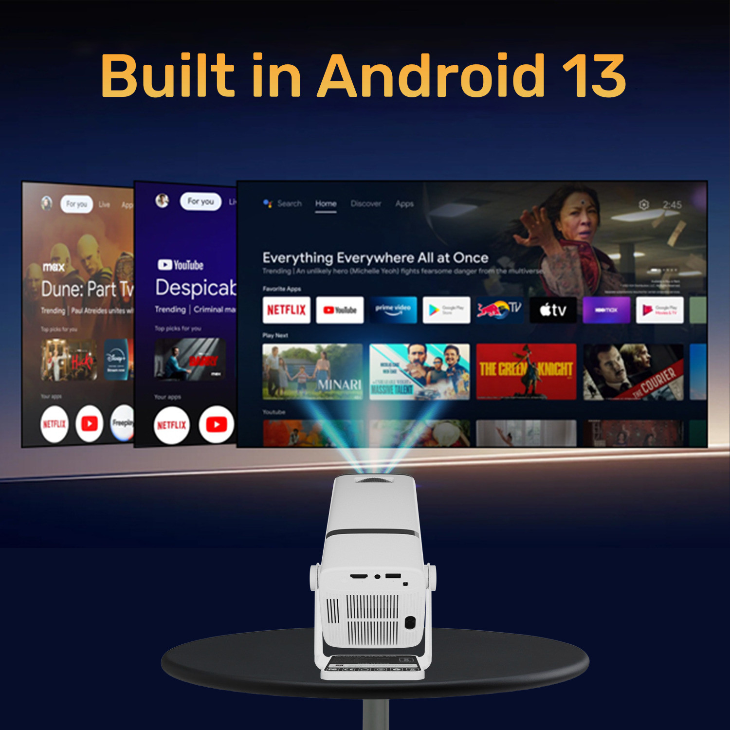 Image of WZATCO Yuva Go Plus 1080p Native, Android 13.0 Smart Home 4k HDR (9000 lm / 1 Speaker / Wireless / Remote Controller) Portable Projector