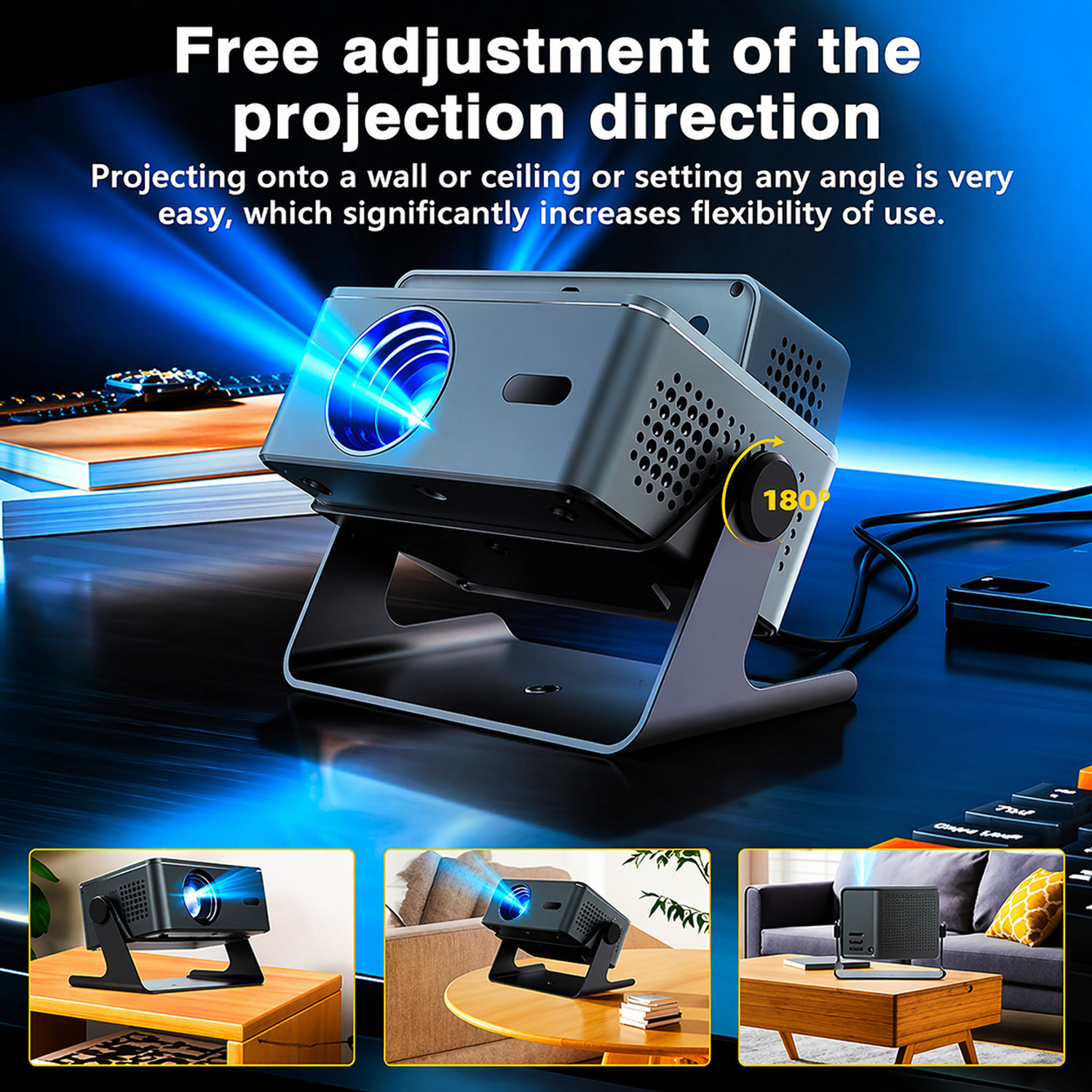 Image of Reysol Projector|Native 1080P|4K Support|WiFi|Miracast|Brighter 20000 lumens|Auto Keyst (20000 lm / 1 Speaker / Wireless / Remote Controller) Portable Projector