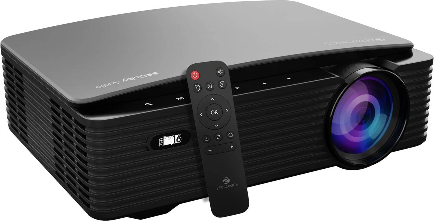 ZEBRONICS ZEB-PIXAPLAY 16 (11000 lm / 1 Speaker / Wireless / Remote Controller) Portable Full HD 1080p Native Resolution with 4K Support, 200 Inch Screen Size, USB, HDMI, AV, AUX, WIFI, Bluetooth, Smart Apps, Miracast, Airplay, Dolby Smart Projector