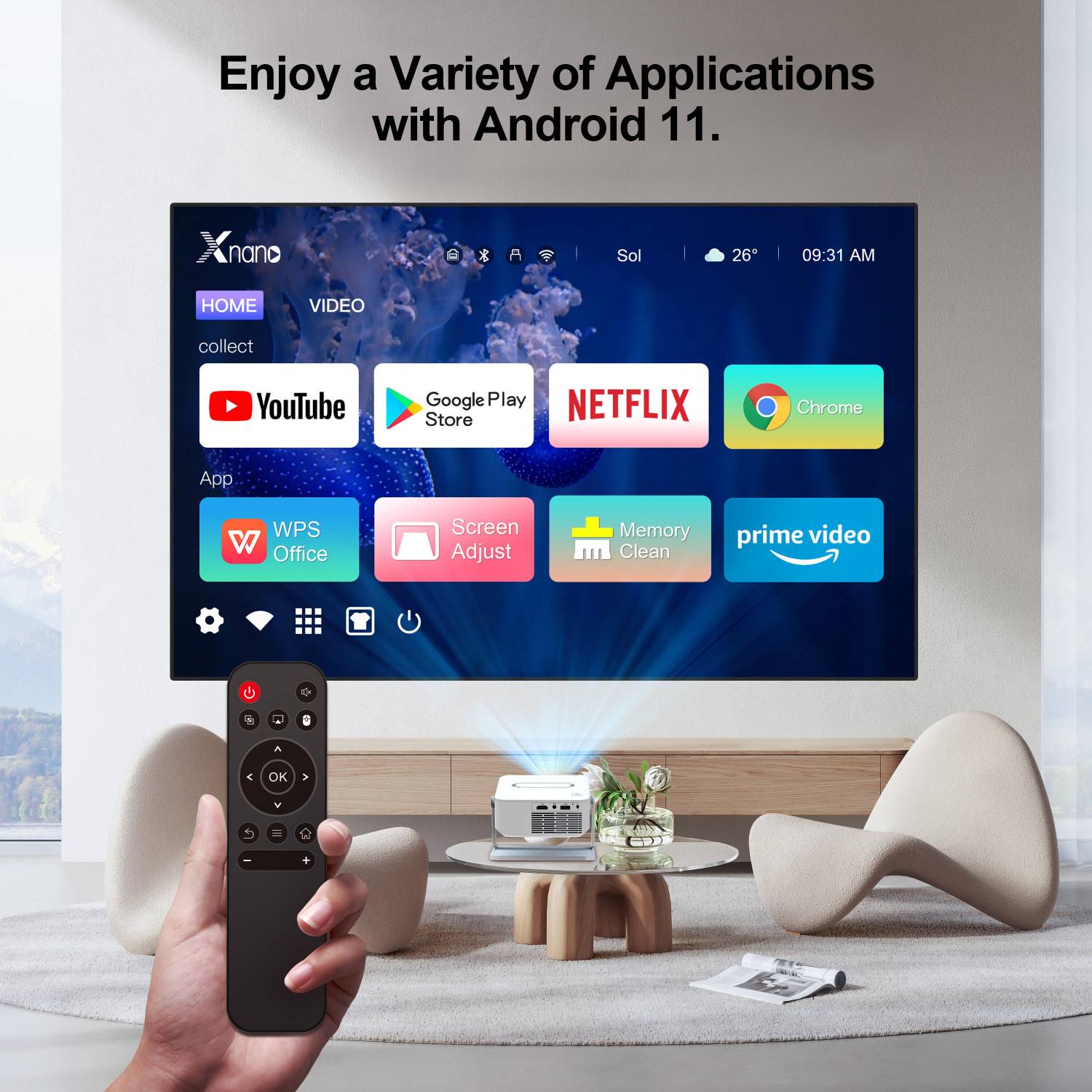 Livato HA109 4K Support Native HD Android 11 Freestyle Auto Keystone (5000 lm / 1 Speaker / Wireless / Remote Controller) Portable Projector - Image 5