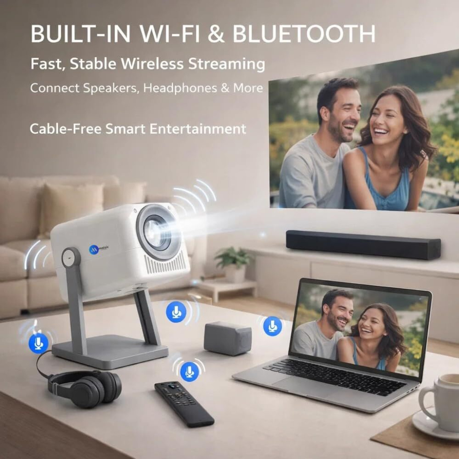 Image of Maizic Smarthome AVITAR 2K Smart LED Projector | Native 1080p | Android 14 | Netflix, YouTube (8000 lm / 1 Speaker / Wireless / Remote Controller) Portable Projector