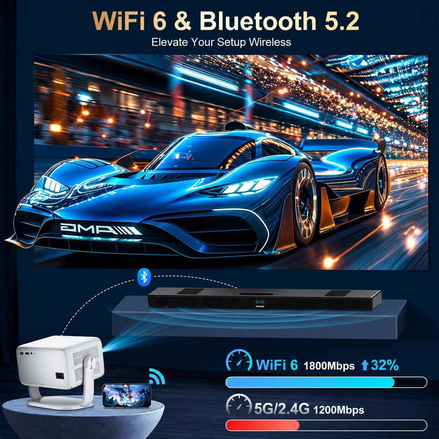 Image of Boss Projector X1000 Ultra AI | 1200 ANSI, Full HD, 4K HDR10+ 8K Supported (1200 lm) Portable Projector