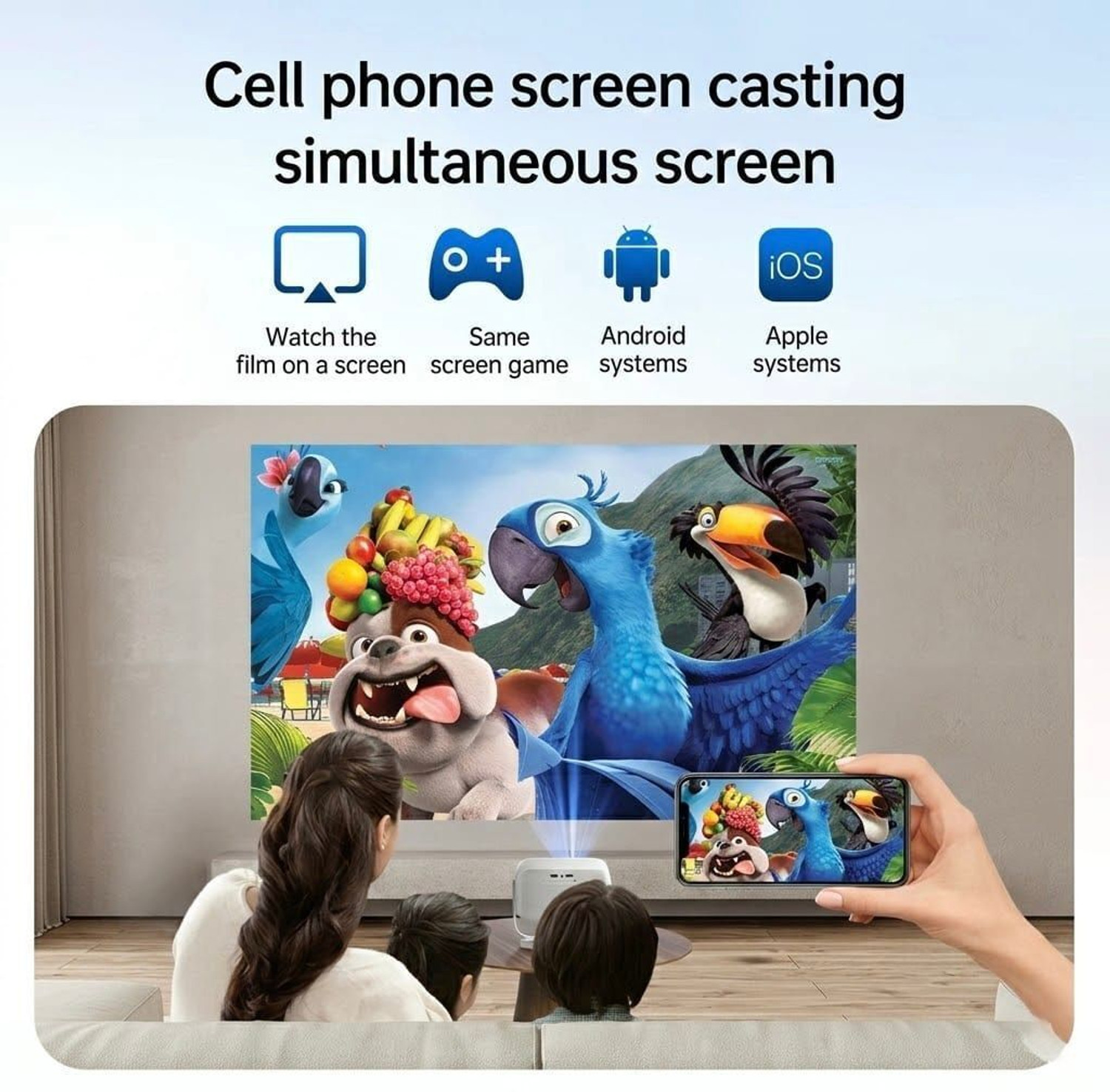 Image of TECHPANDA 4K Android 13 Smart Projector - Auto Focus, Keystone & 360 Rotation (800 lm / 1 Speaker / Wireless / Remote Controller) Portable Projector