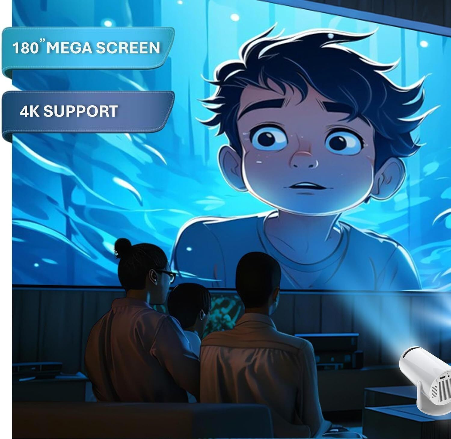 Image of Steepify Smart Mini Projector | Native 720P HD | 4K Support | WiFi 6 & Bluetooth 5.0 (4500 lm / 1 Speaker / Wireless / Remote Controller) Portable Projector