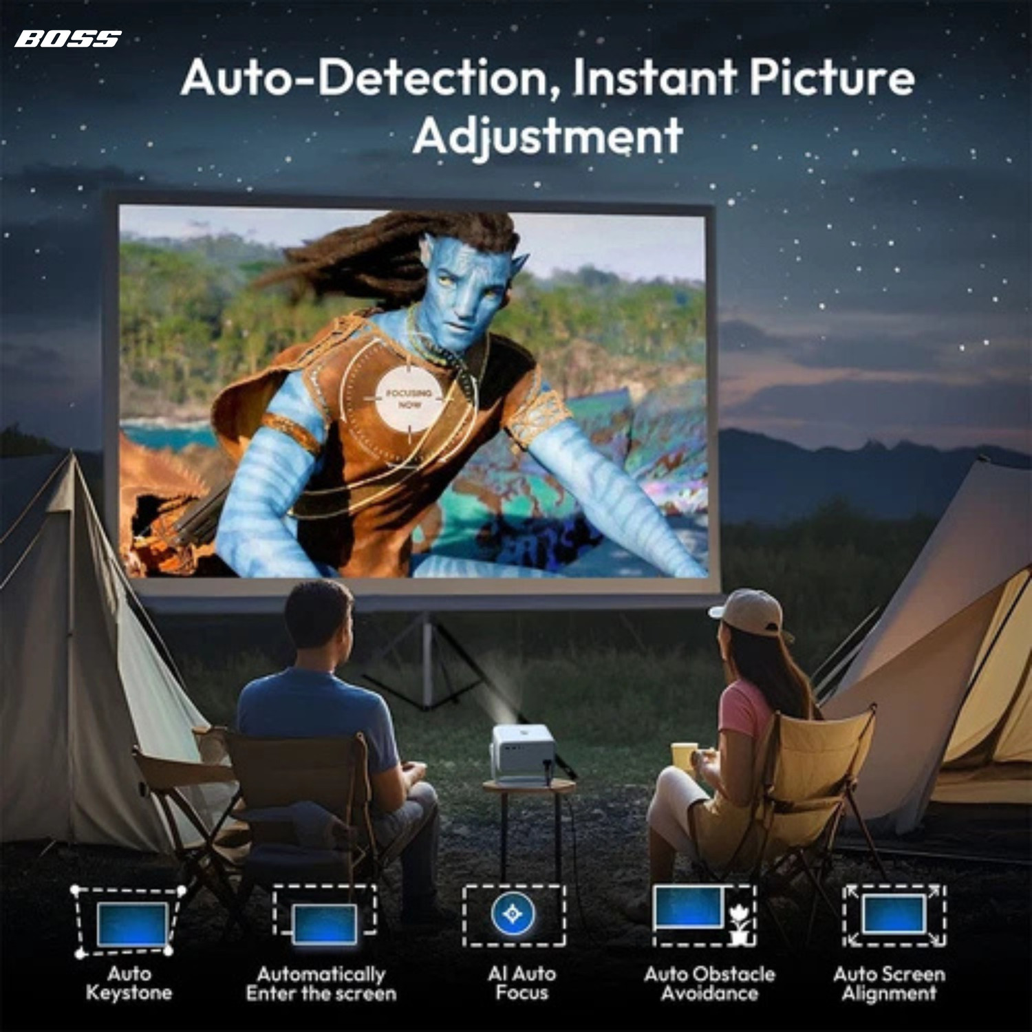 Image of Boss Projector Elite 7 Pro Smart Cinema Projector 10000 Lumens 4K Resolution (10000 lm / 2 Speaker / Wireless / Remote Controller) Portable Projector