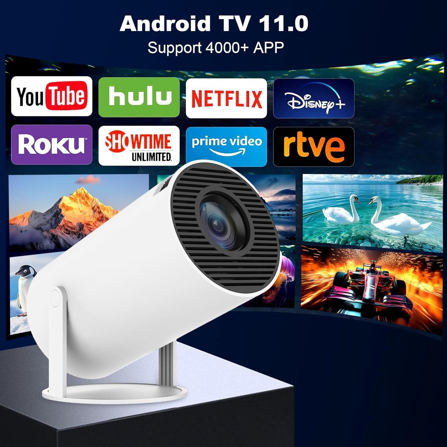 Image of EarShades HY-300 4K Ultra HD Smart Mini Projector with WiFi, Android System E263 (4500 lm / 1 Speaker / Remote Controller) Portable Projector