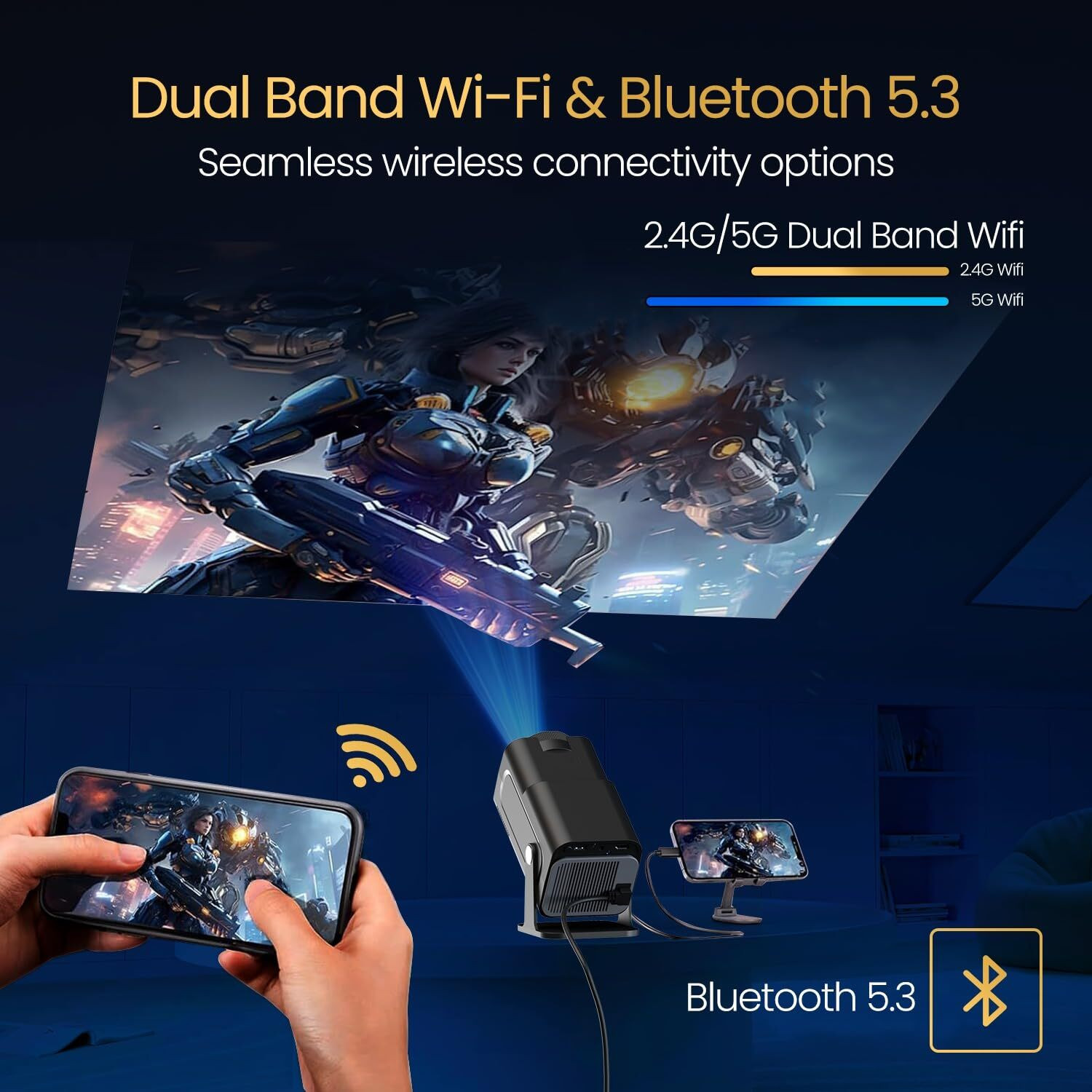 Image of AVOIHS Smart Mini Projector Portable HD LED Projector for Phone Laptop Home Theater (4500 lm / 1 Speaker / Wireless / Remote Controller) Portable Projector