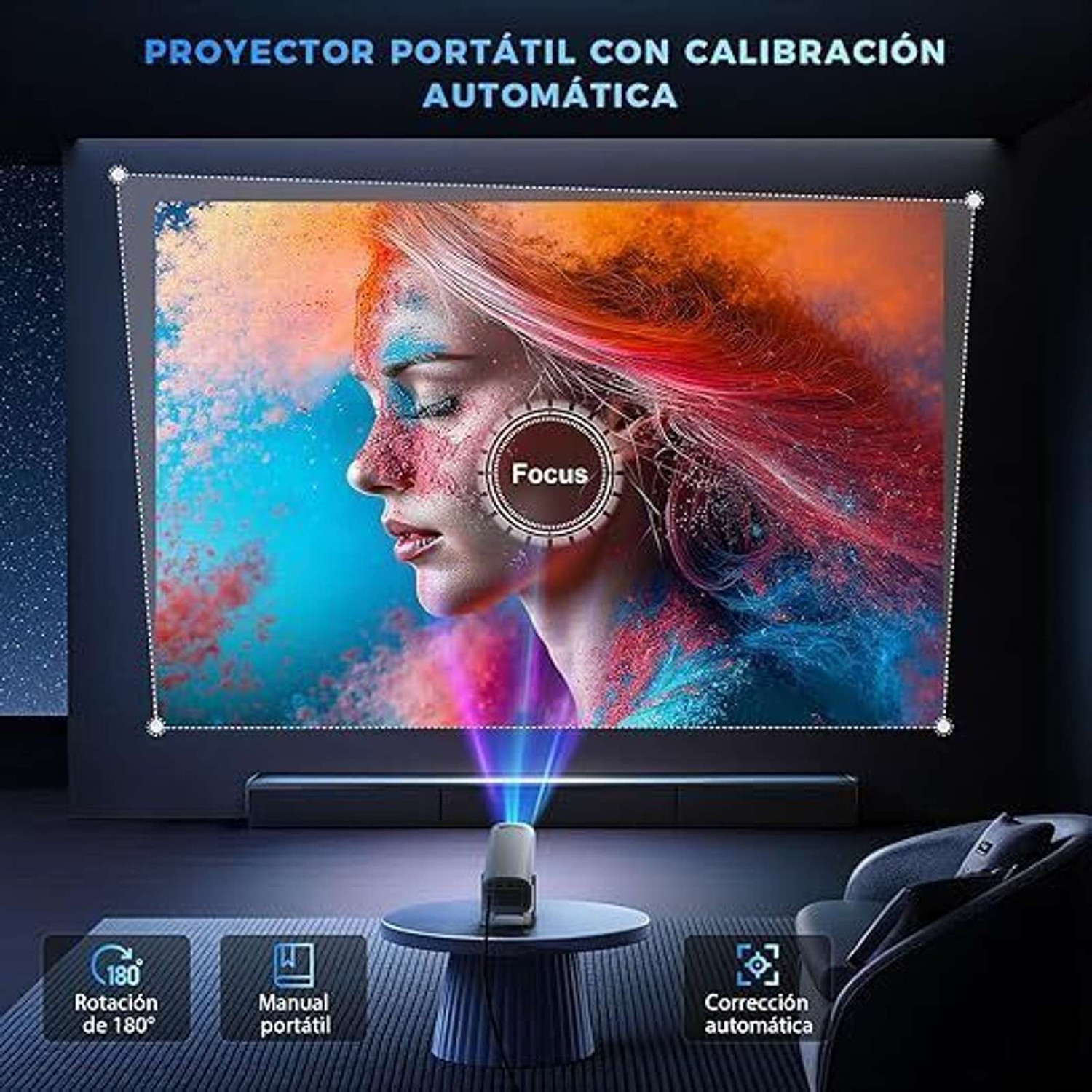 Image of se hub Square Mini Projector 1080P HD 4K Support 180 Rotatable Portable White (8000 lm) Portable Projector
