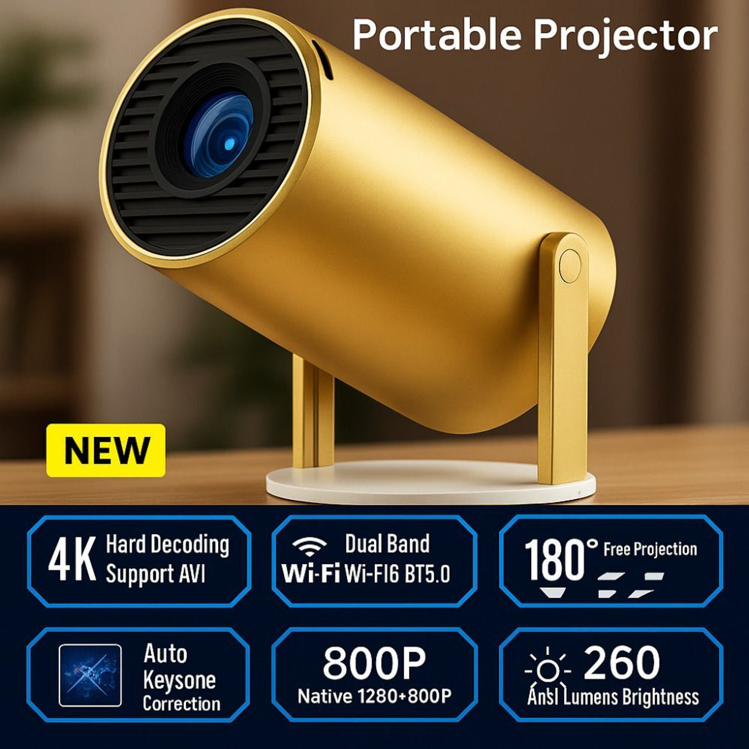 Image of Maizic Smarthome Gold 2X Smart Projector, 13.0 Android Projector, 1080p & 4k Support (200 lm / Wireless / Remote Controller) Portable Projector
