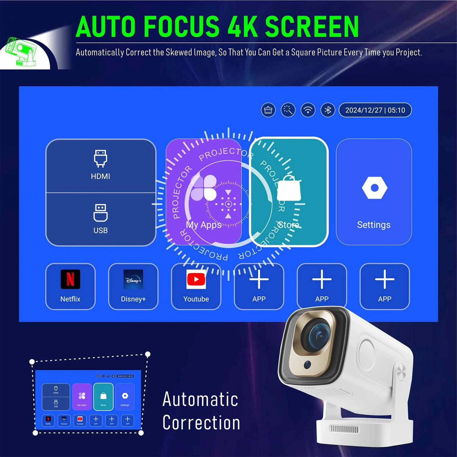 Image of Divine creation HY 260 Smart HD LED Projector with WiFi Built-in Speaker Dual Band WiFi D148 (8000 lm / 1 Speaker / Wireless / Remote Controller) Portable Projector