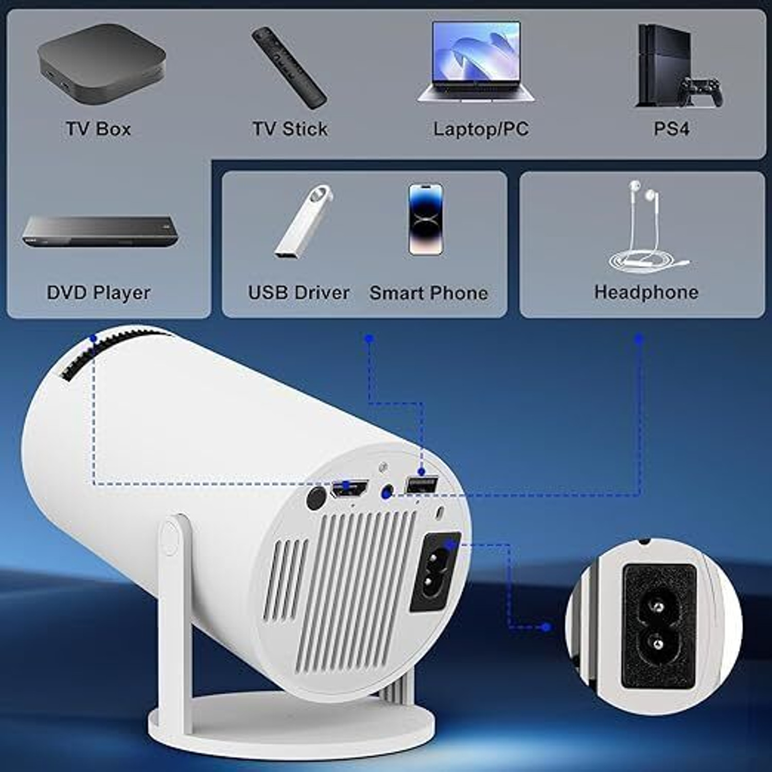 Image of Steepify Smart Mini Projector | Native 720P HD | 4K Support | WiFi 6 & Bluetooth 5.0 (4500 lm / 1 Speaker / Wireless / Remote Controller) Portable Projector