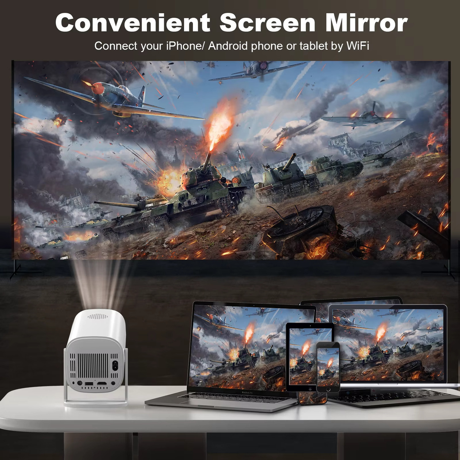 Image of GADGETSWEAR Smart 4K Ultra HD Projector Portable Home Theatre Cinema with 180 Rotatable (2000 lm / 2 Speaker / Wireless / Remote Controller) Portable Projector