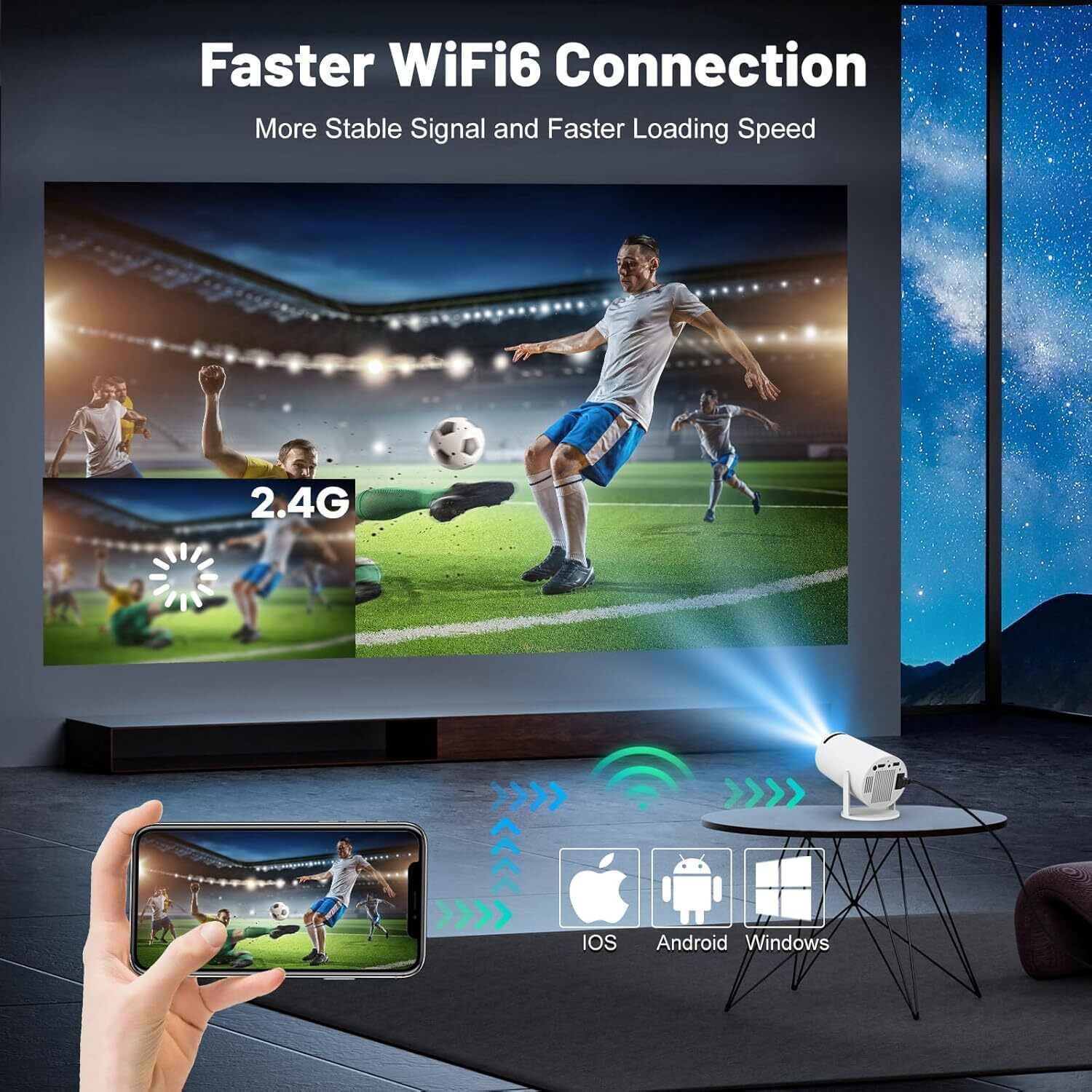 Image of 4uonly Portable Mini Projector, 4K 1080P Full HD Projector FVG26 (2200 lm / Remote Controller) Portable Projector