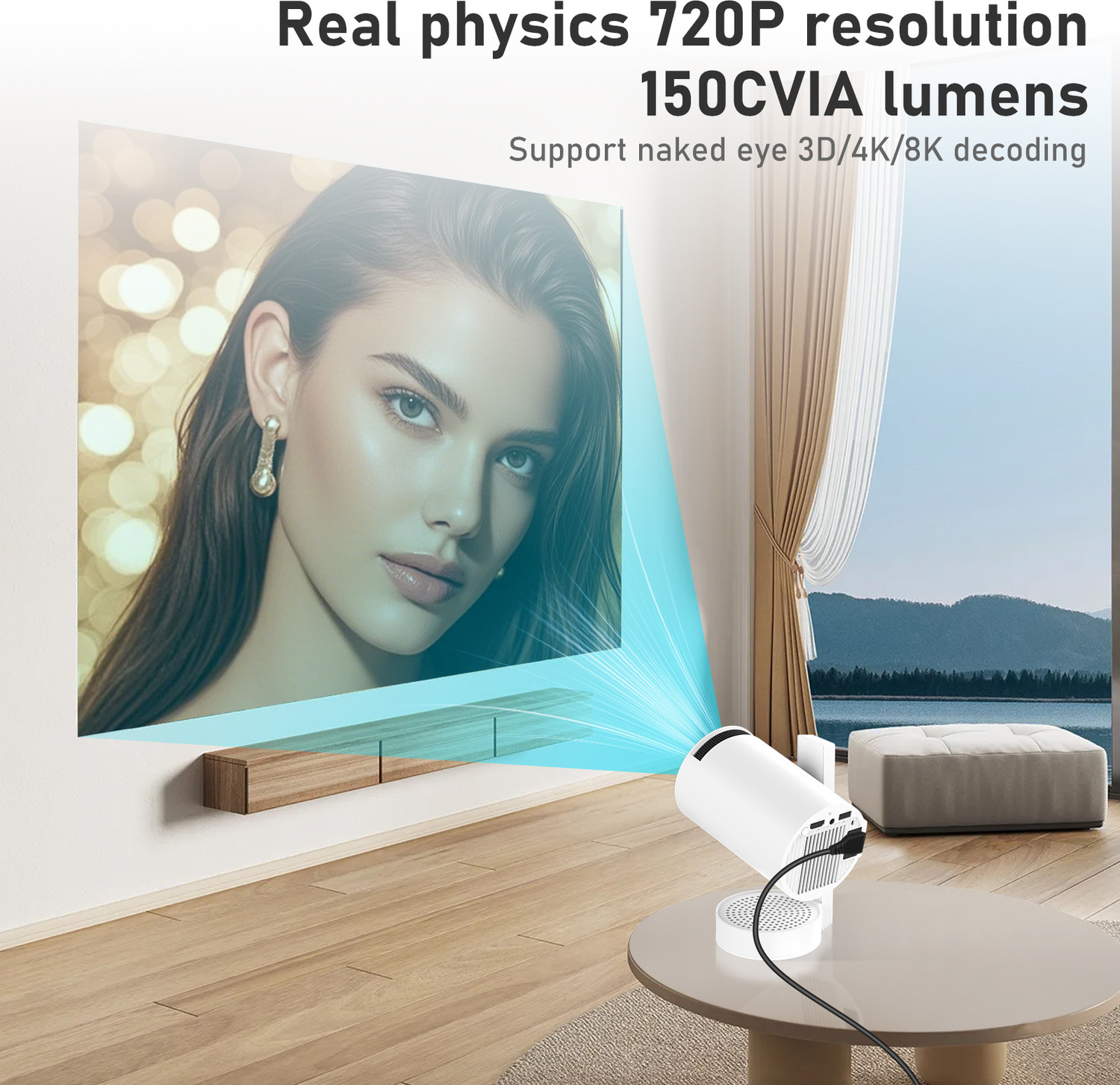 Image of Zync Y8 Android 13 WiFi Bluetooth 720P HD|4K Support|Auto Keystone|Smart Home Cinema (8000 lm / 1 Speaker / Wireless / Remote Controller) Portable Projector