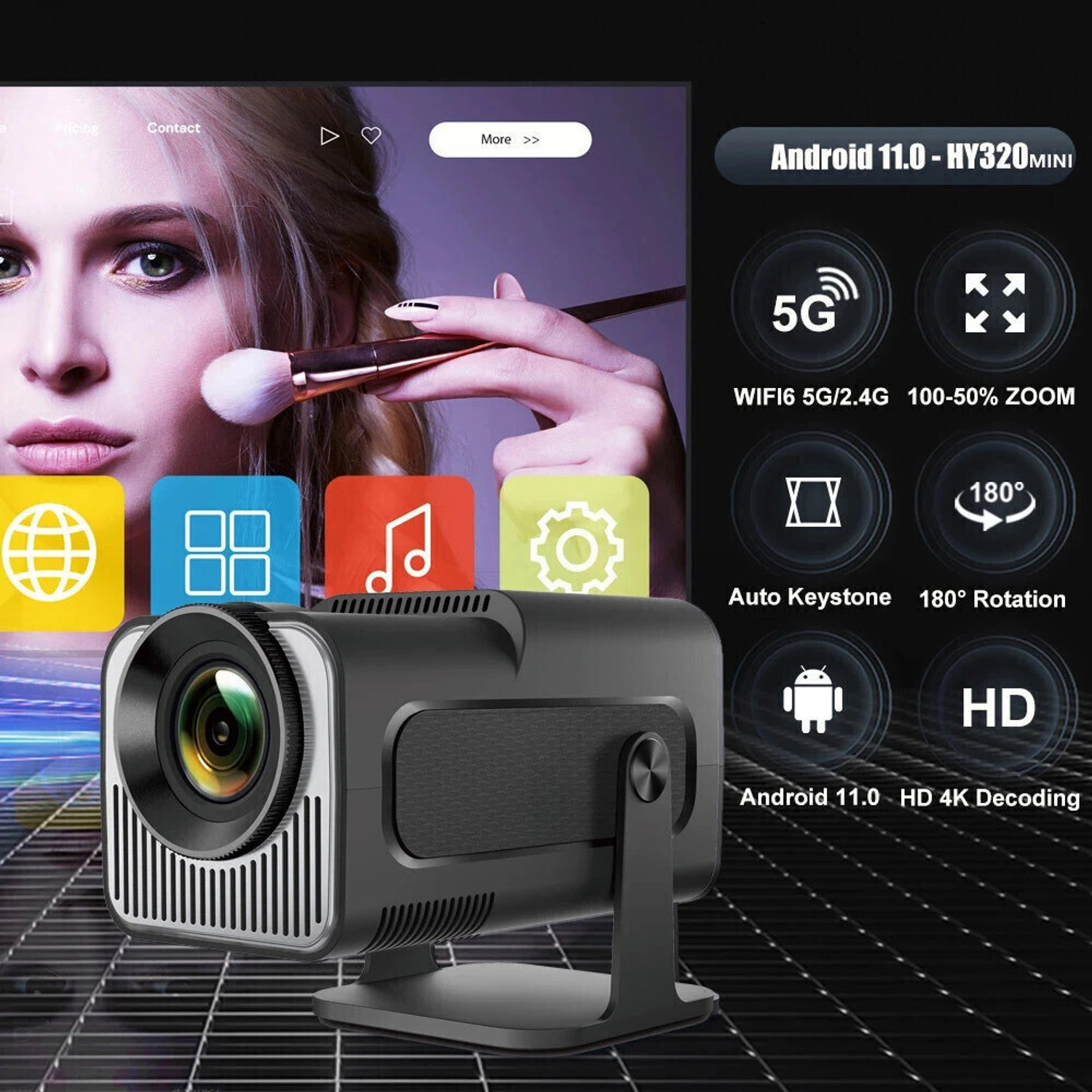 Image of Shopexo Mini HY320 4K Native 720p Android Playstore Wifi Miracast Bluetooth AutoKeystone (5000 lm / 1 Speaker / Wireless / Remote Controller) Portable Projector