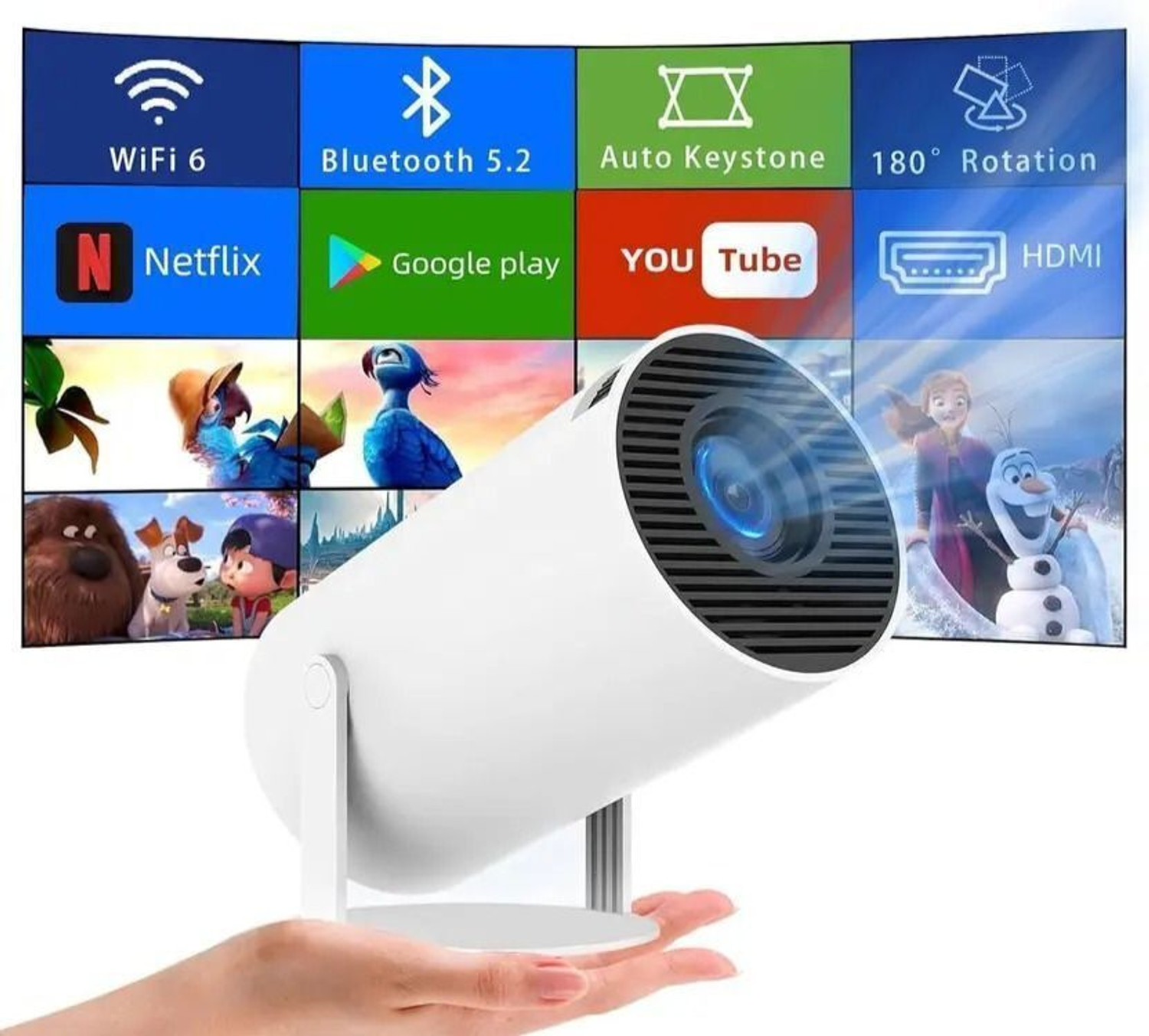 Image of Divine creation HY300 Smart Mini Portable Projector WiFi & Bluetooth|180 Rotating Full HD D214 (4800 lm / 1 Speaker / Wireless / Remote Controller) Portable Projector