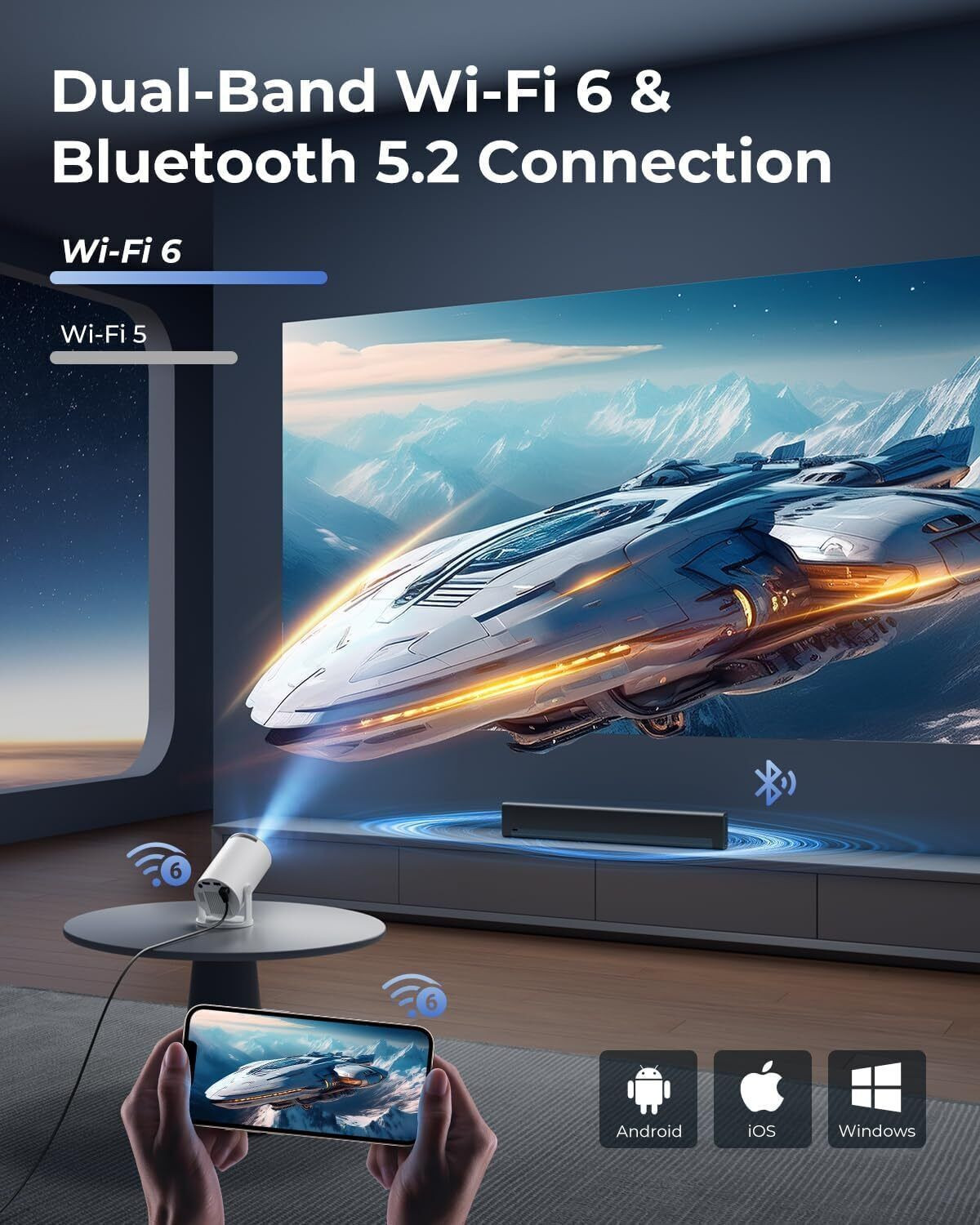 Image of Nexscan HY300 Pro 4K Support,Native 720P Android 11 Wifi Bluetooth Miracast (5000 lm / 1 Speaker / Wireless / Remote Controller) Portable Projector