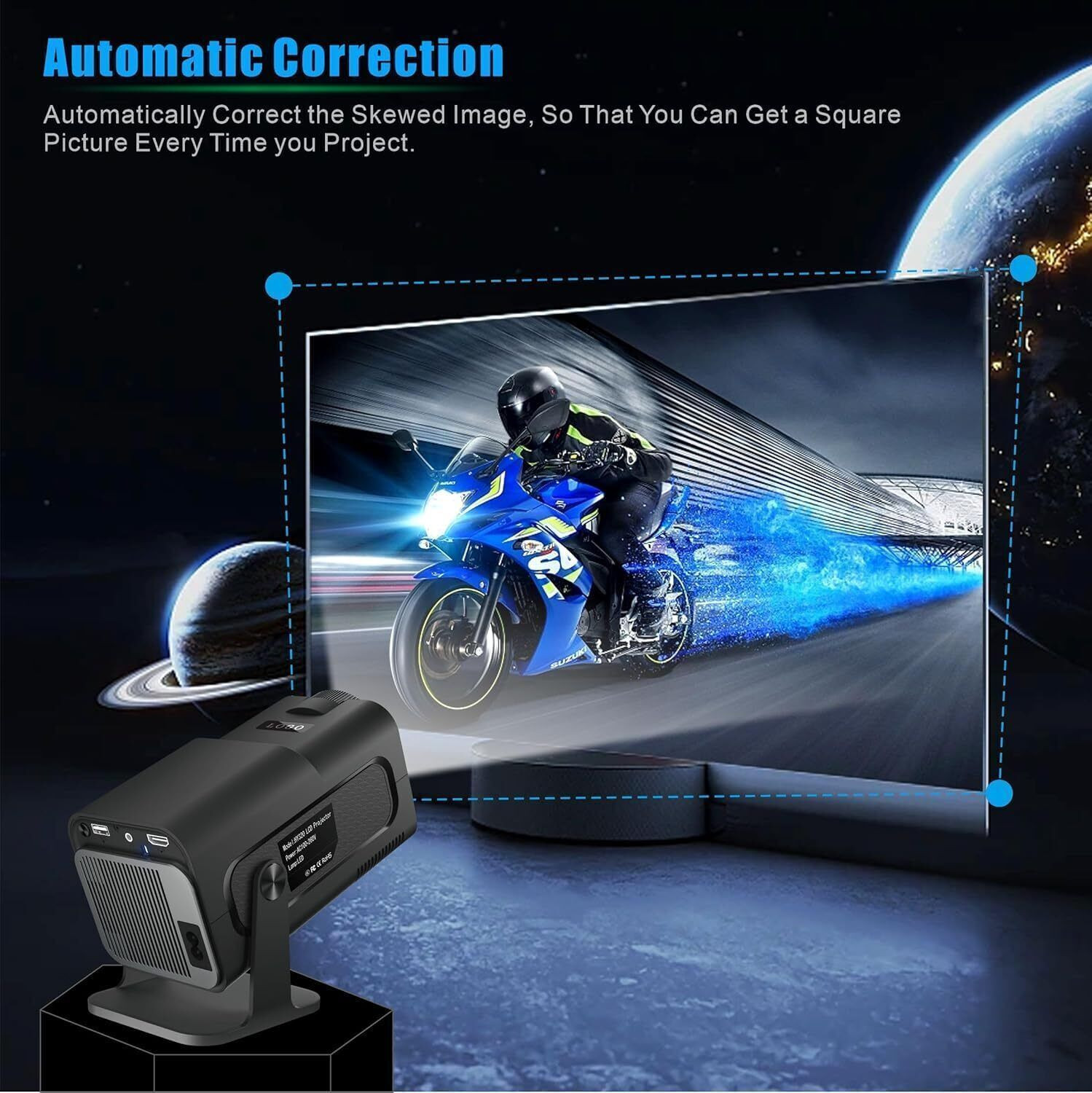 Image of RB HY320 Mini 4K Support Android 13 WiFi 6 /BT 5.0 2GB /16GB Auto Keystone (5000 lm / 1 Speaker / Wireless / Remote Controller) Portable Projector