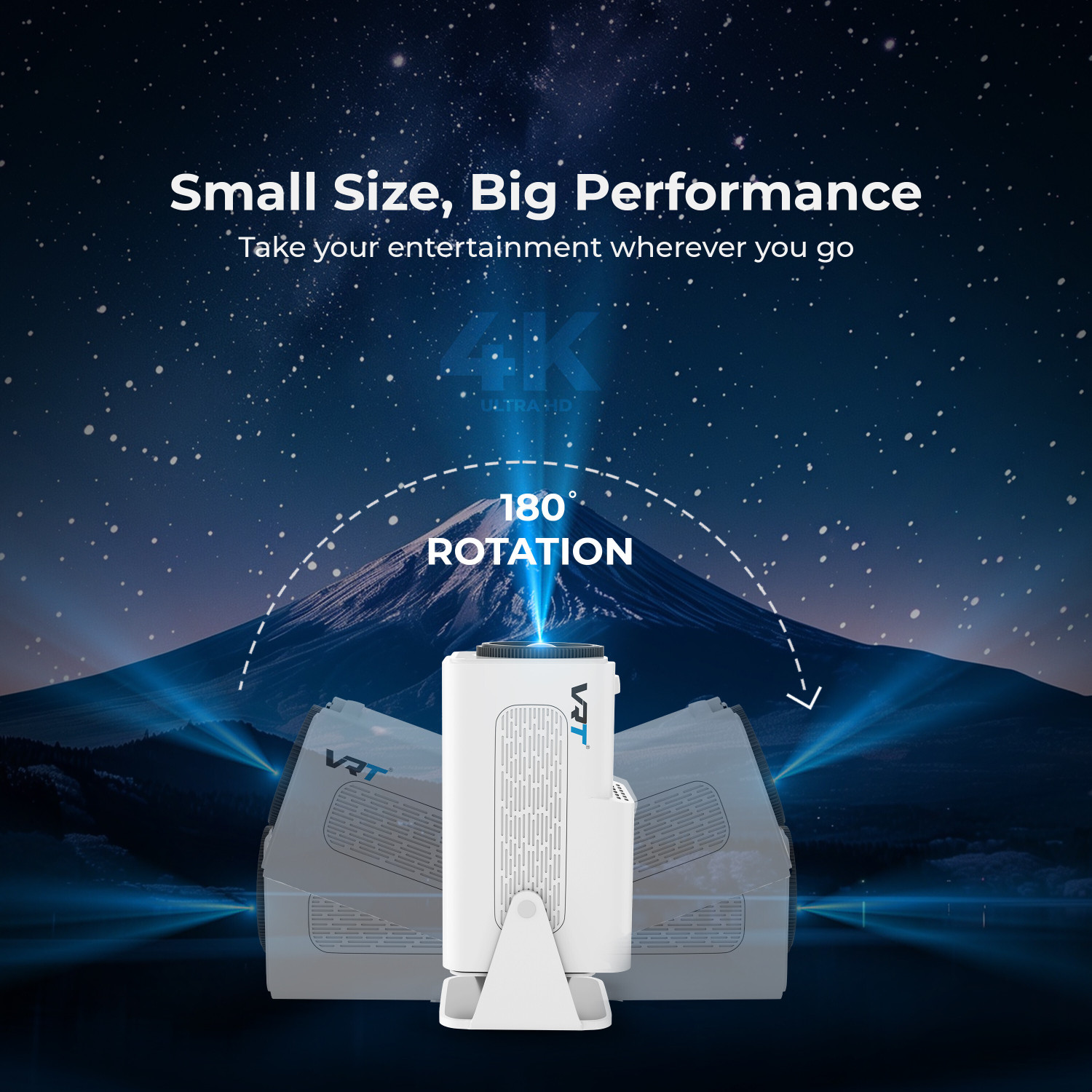 Image of VRT Smart LED Projector N600|1080P Native|4K HDR|Android 13|Auto Keystone (8400 lm / 1 Speaker / Wireless / Remote Controller) Portable Projector