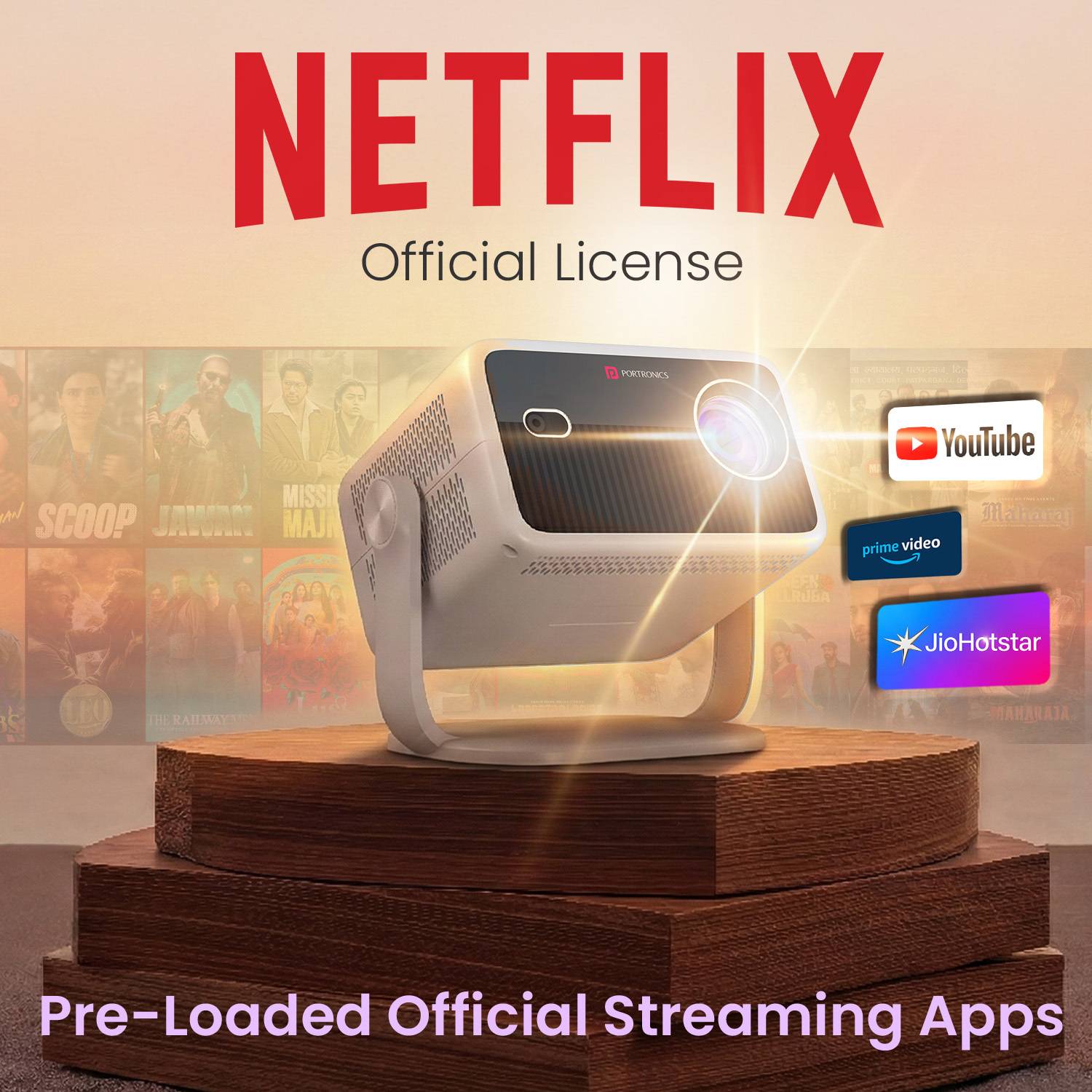 Portronics Beem 560 Smart Android Projector, HD 1080P, Netflix