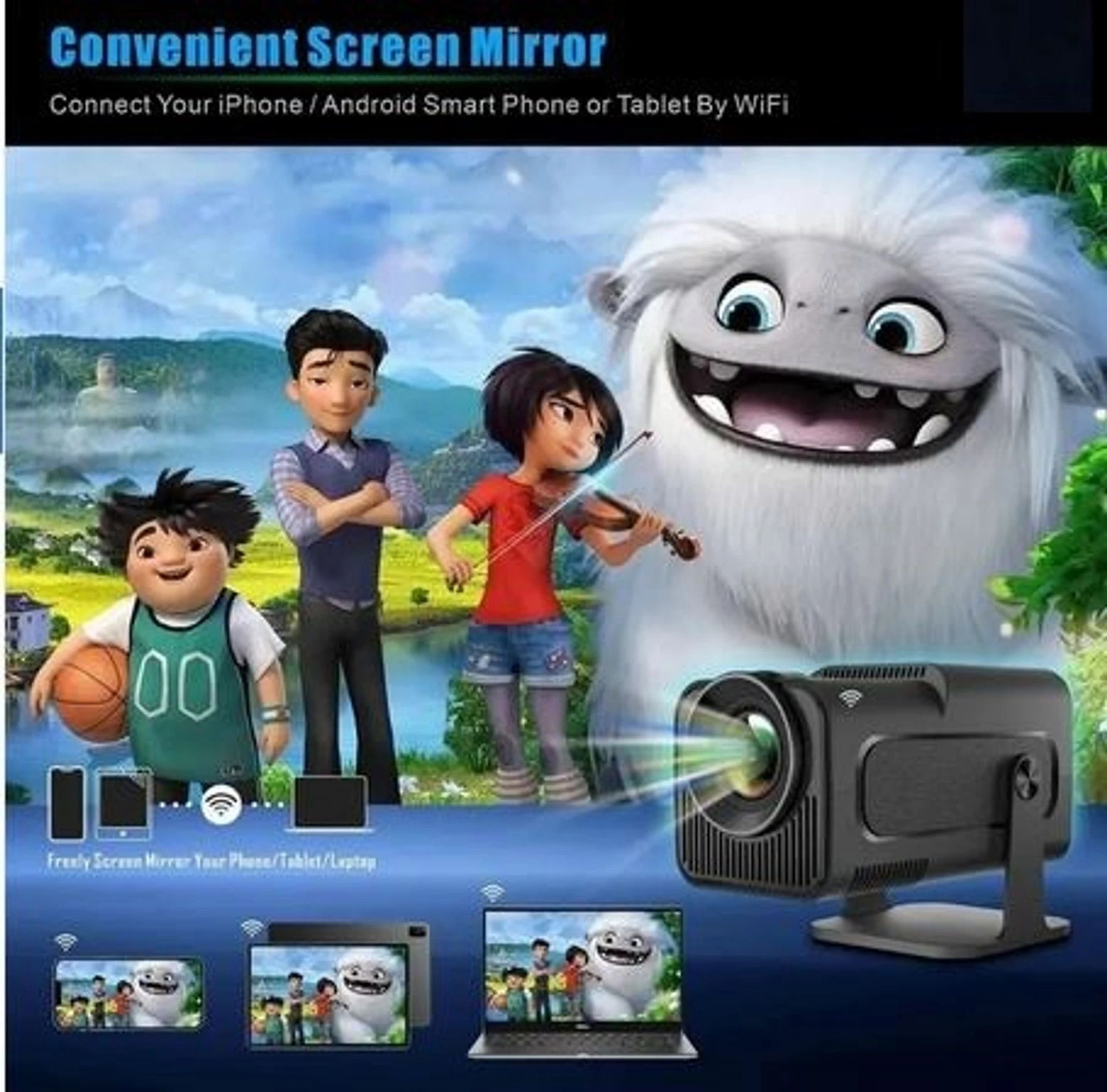 Image of Divine creation HY320 Mini 4K Support Smart Android 13 Projector with WiFi 6 HD Home Theater C87 (5000 lm / Wireless / Remote Controller) Portable Projector