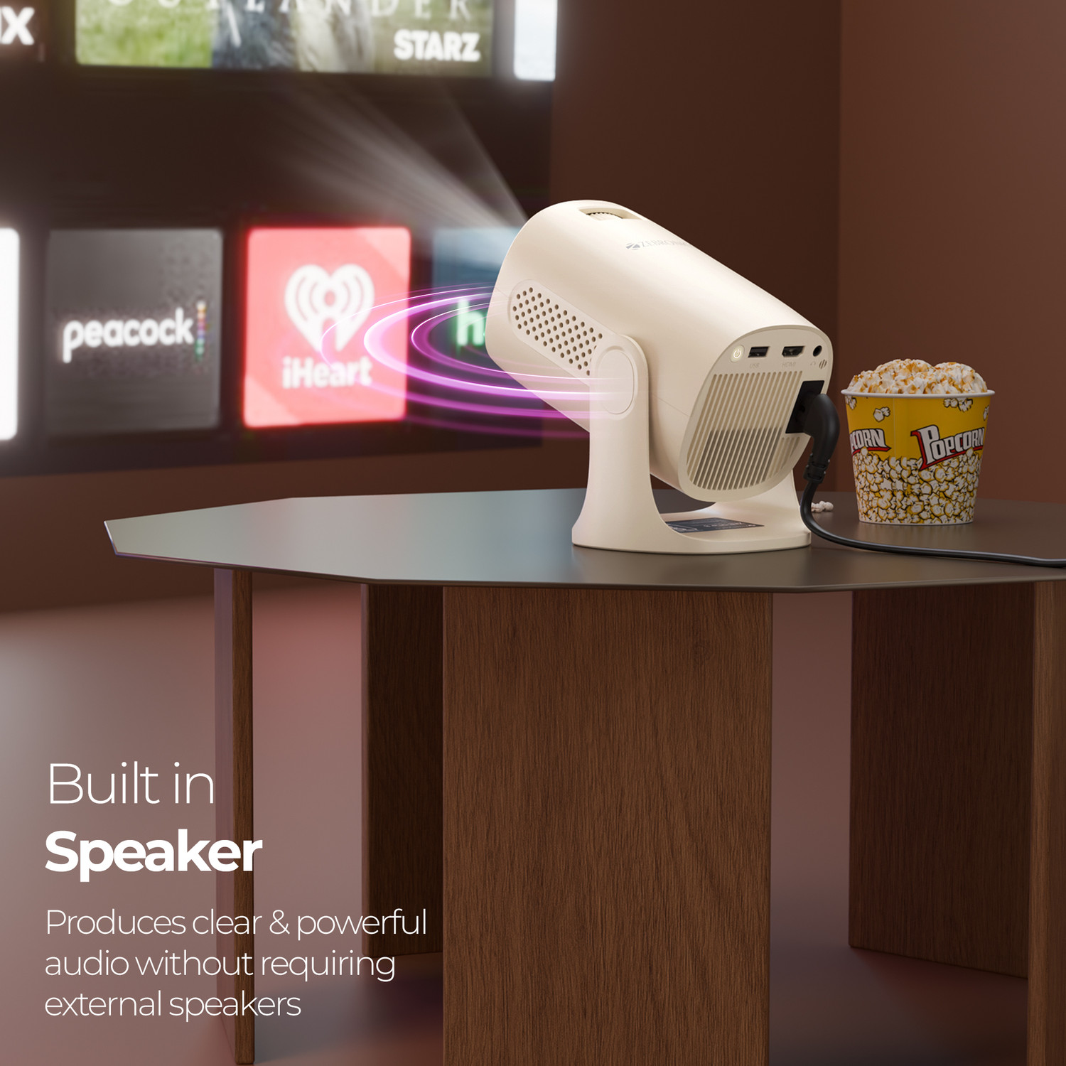 Image of ZEBRONICS PixaPlay 72 Plus (4000 lm) Portable Smart Projector, Up to 304cm Screen, FHD 1080p Support, 4000 Lumens, Auto Keystone, 200 Tilt, 30,000h LED Lamp, Dual Band WiFi, BT v5.4, HDMI ARC, Miracast, Remote Control Projector