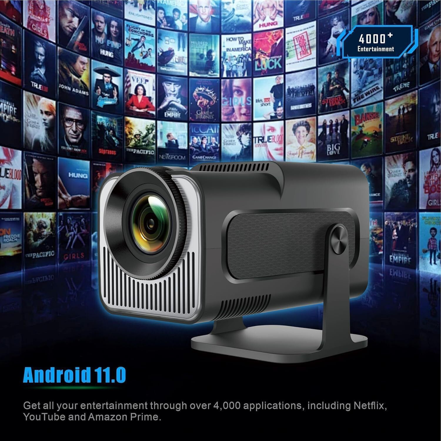 Image of RB HY320 Mini 4K Support Android 13 WiFi 6 /BT 5.0 2GB /16GB Auto Keystone (5000 lm / 1 Speaker / Wireless / Remote Controller) Portable Projector