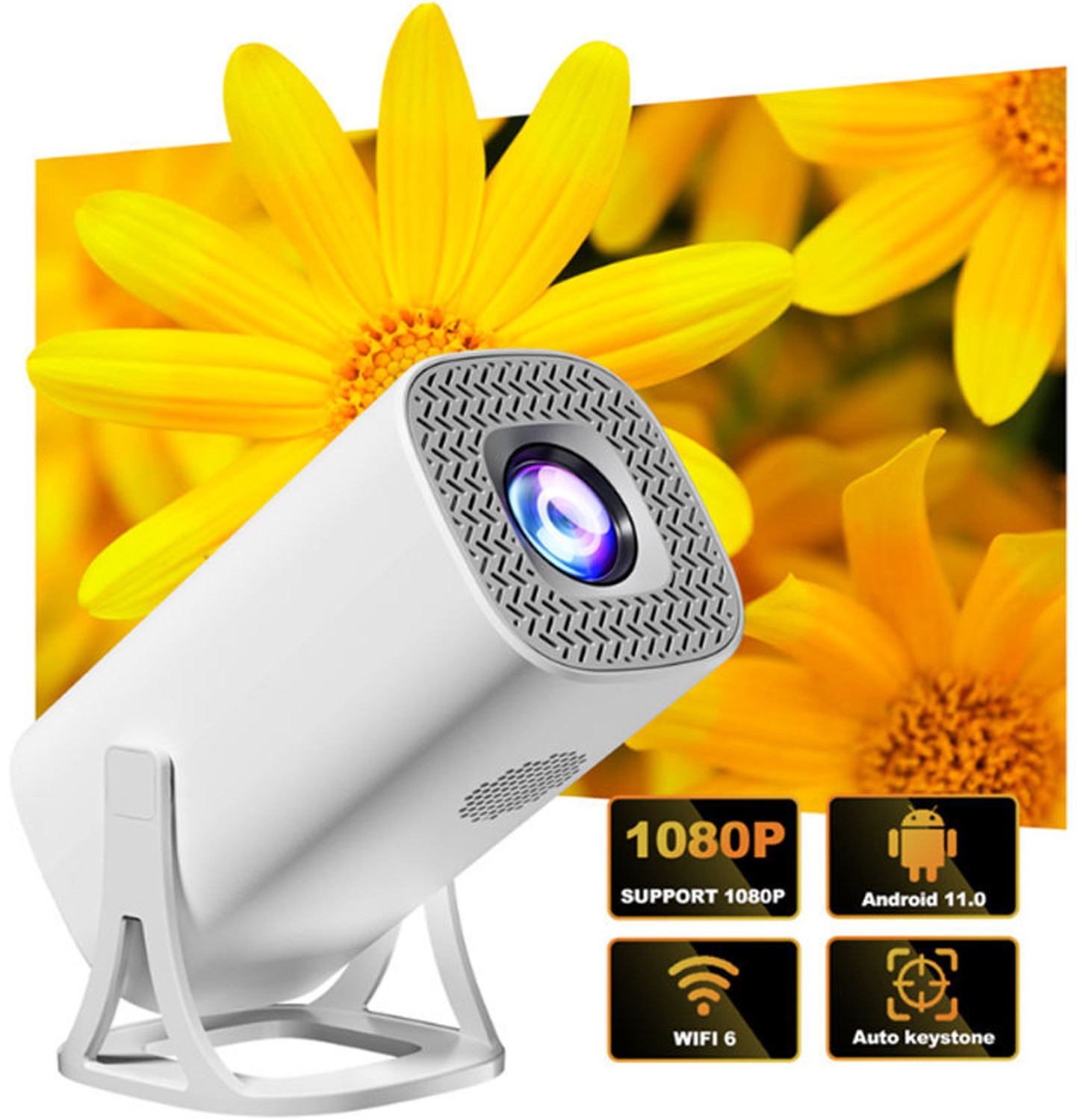 Image of Projevox Android 11 LCD Mini Portable Projector, 4K Support, 720P Native, LED Lamp (6000 lm / 1 Speaker / Wireless / Remote Controller) Portable Projector