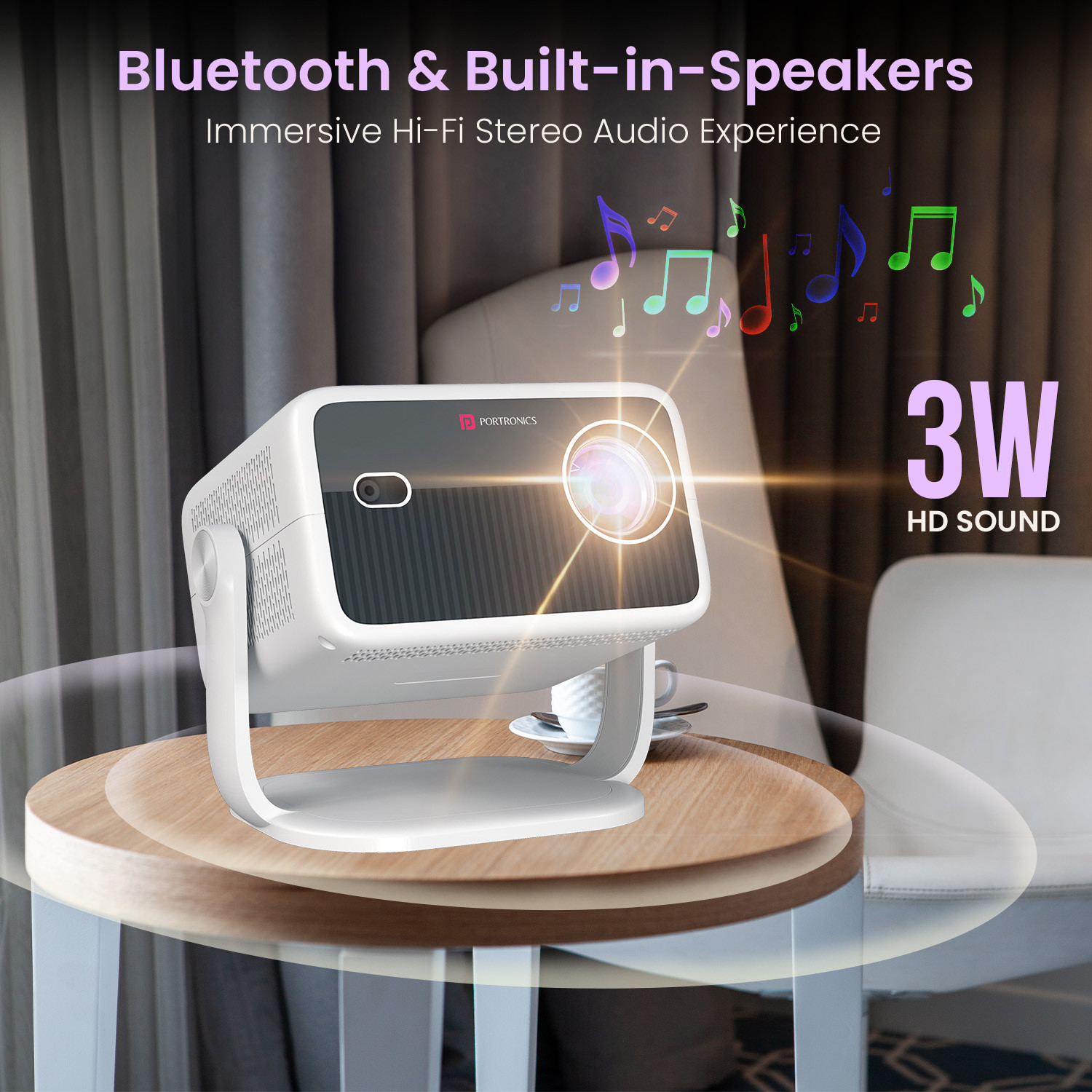 Image of Portronics Beem 560 Smart Android Projector, HD 1080P, Netflix Certifed, 5300 Lumens,BT (10000 lm / Wireless / Remote Controller) Portable Projector