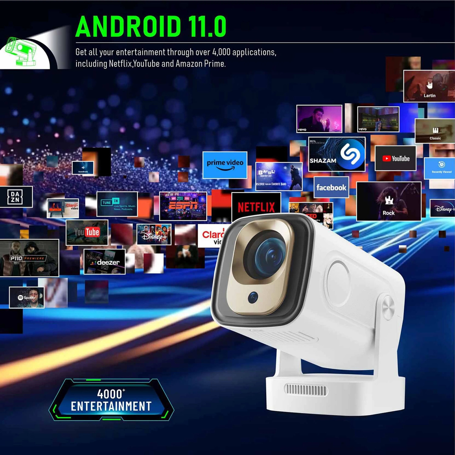 Image of Divine creation HY 260 Smart HD LED Projector with WiFi Built-in Speaker Dual Band WiFi D94 (8000 lm / 1 Speaker / Wireless / Remote Controller) Portable Projector