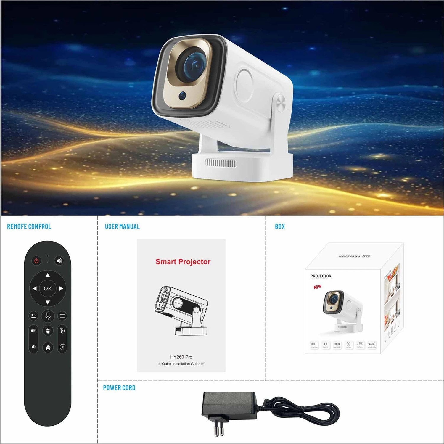 Image of Divine creation HY 260 Smart HD LED Projector with WiFi Built-in Speaker Dual Band WiFi D23 (8000 lm / 1 Speaker / Wireless / Remote Controller) Portable Projector