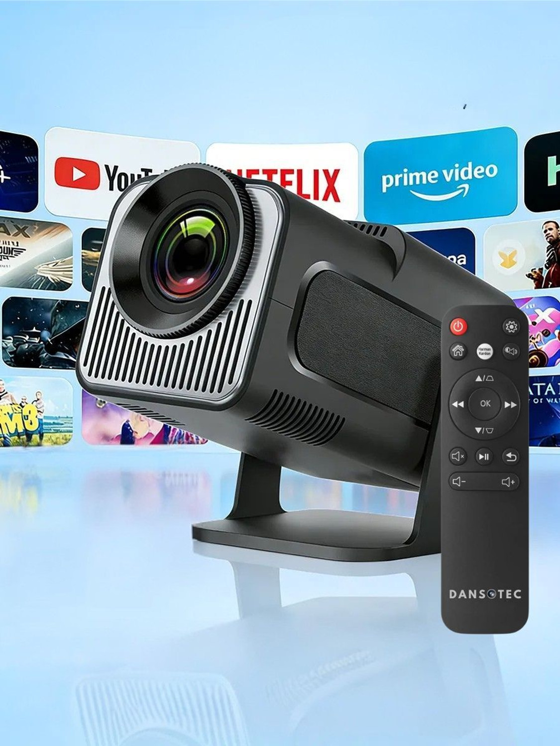 Image of Dansotec HY320 Mini 4K Support,Native HD Android /Wifi /Bluetooth Autokeystone Freestyle (5000 lm / 1 Speaker / Wireless / Remote Controller) Portable Projector