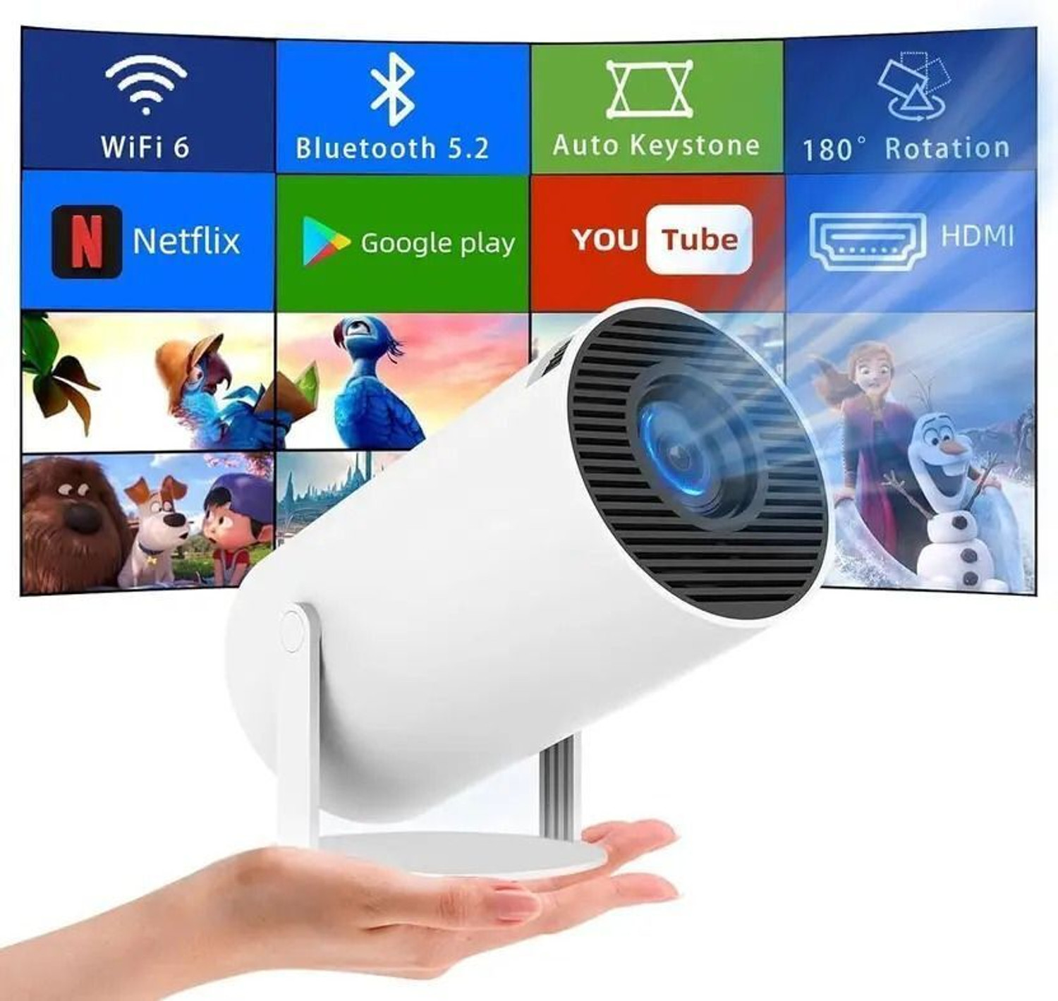 Image of Divine creation HY300 Smart Mini Portable Projector WiFi & Bluetooth|180 Rotating Full HD D16 (4800 lm / 1 Speaker / Wireless / Remote Controller) Portable Projector
