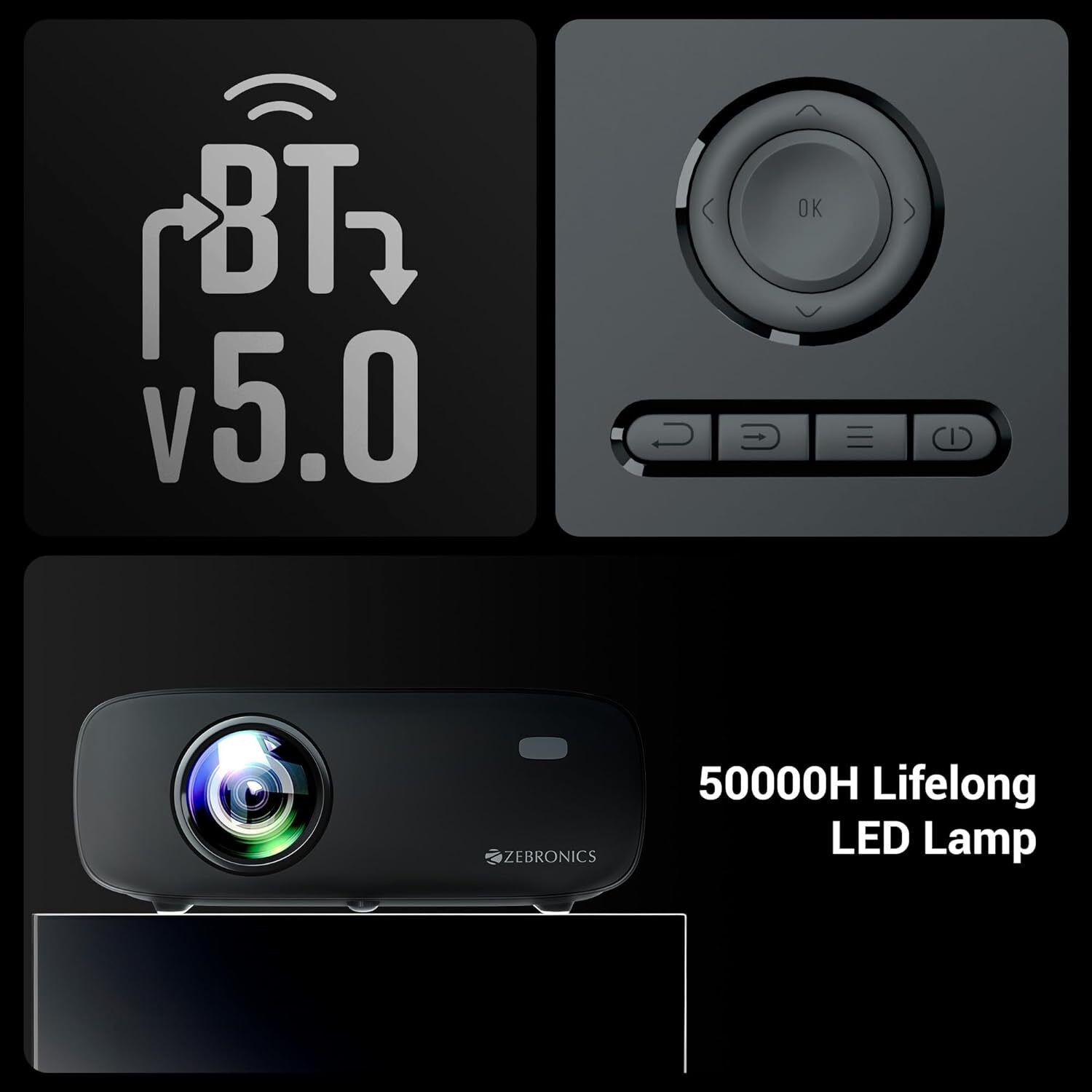 Image of ZEBRONICS PIXAPLAY 55 (8000 lm / Wireless / Remote Controller) Portable Projector
