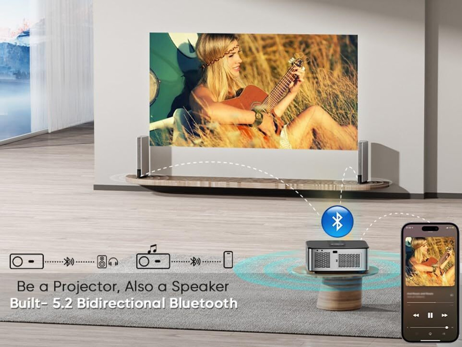 Image of Egate O9 Pro-Zen (12000 lm / 2 Speaker) Dual OS - Android+FTS� Full HD 1080p with 4K Support (Certified Netflix, Prime, Hotstar & More)| 2GB RAM-16GB ROM | ARC HDMI | Dolby Audio | Fully Automatic Projector