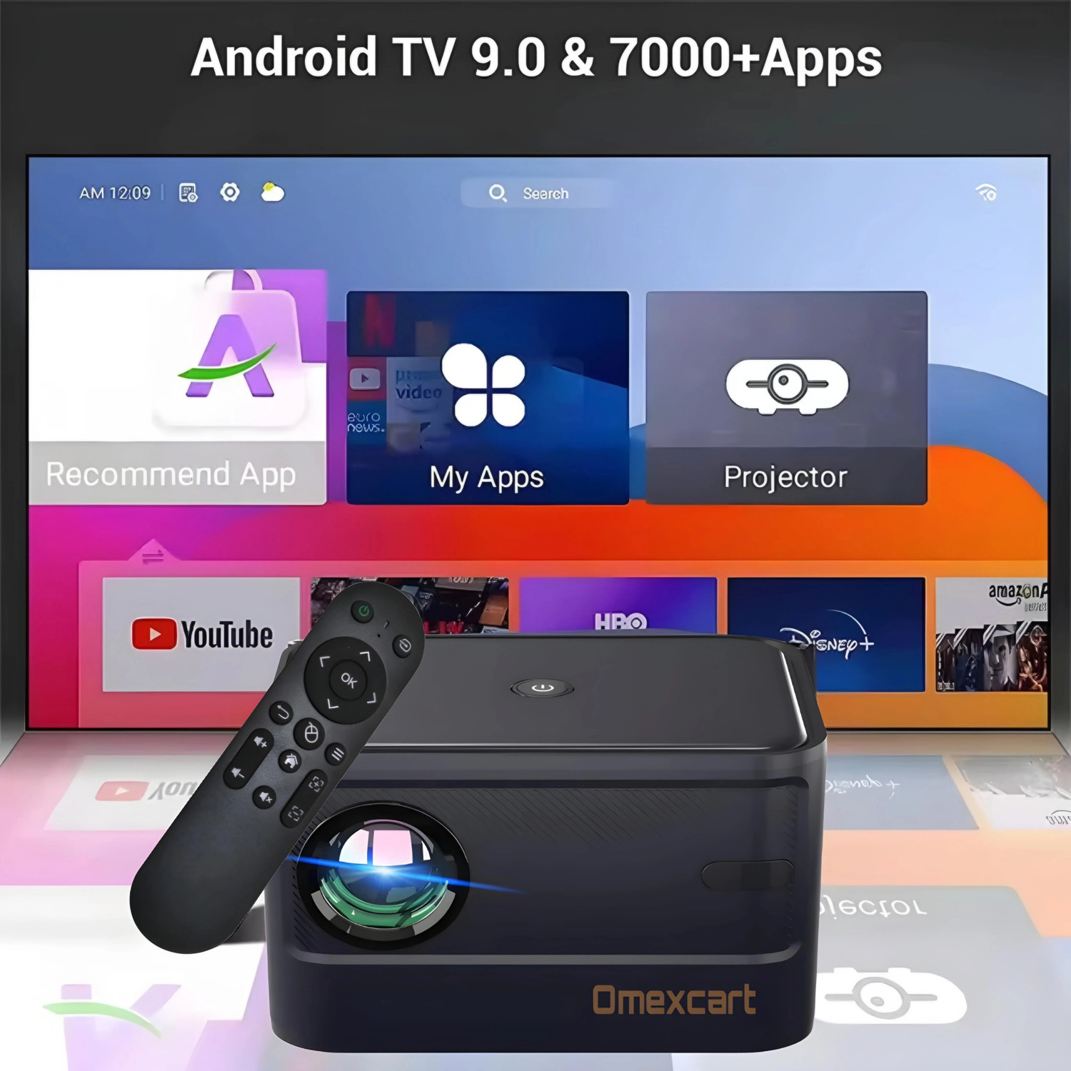 Image of Omexcart 4K Decoding Android Wifi6 BT 5.1 Short Throw 6D Keystone Dolby Dual Wi-Fi (6500 lm / 2 Speaker / Wireless / Remote Controller) Portable Projector