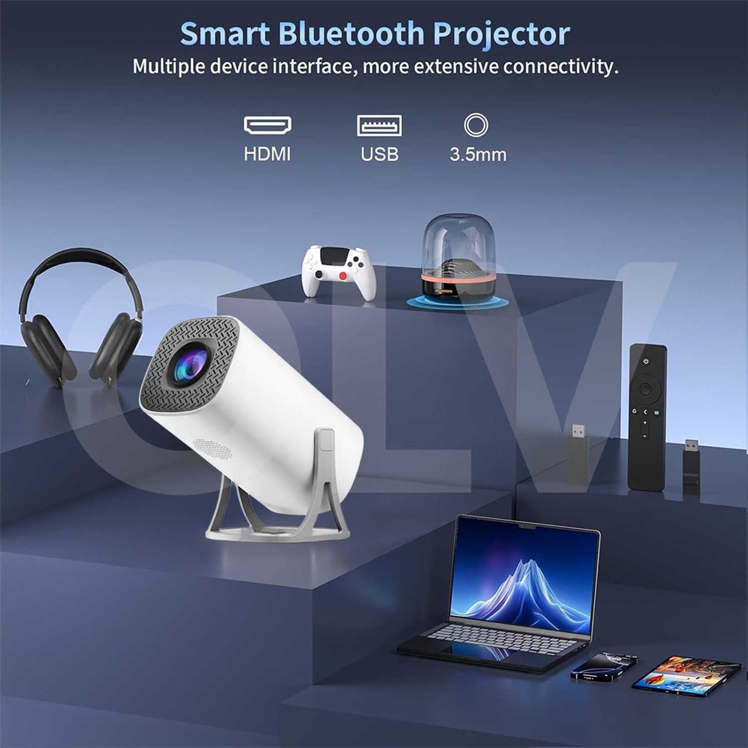 Image of OLV Portable Smart Mini Projector 4K 1080P|Android 14|64GB|WiFi|BT 5.0|180 Rotate (8000 lm / Remote Controller) Portable Projector
