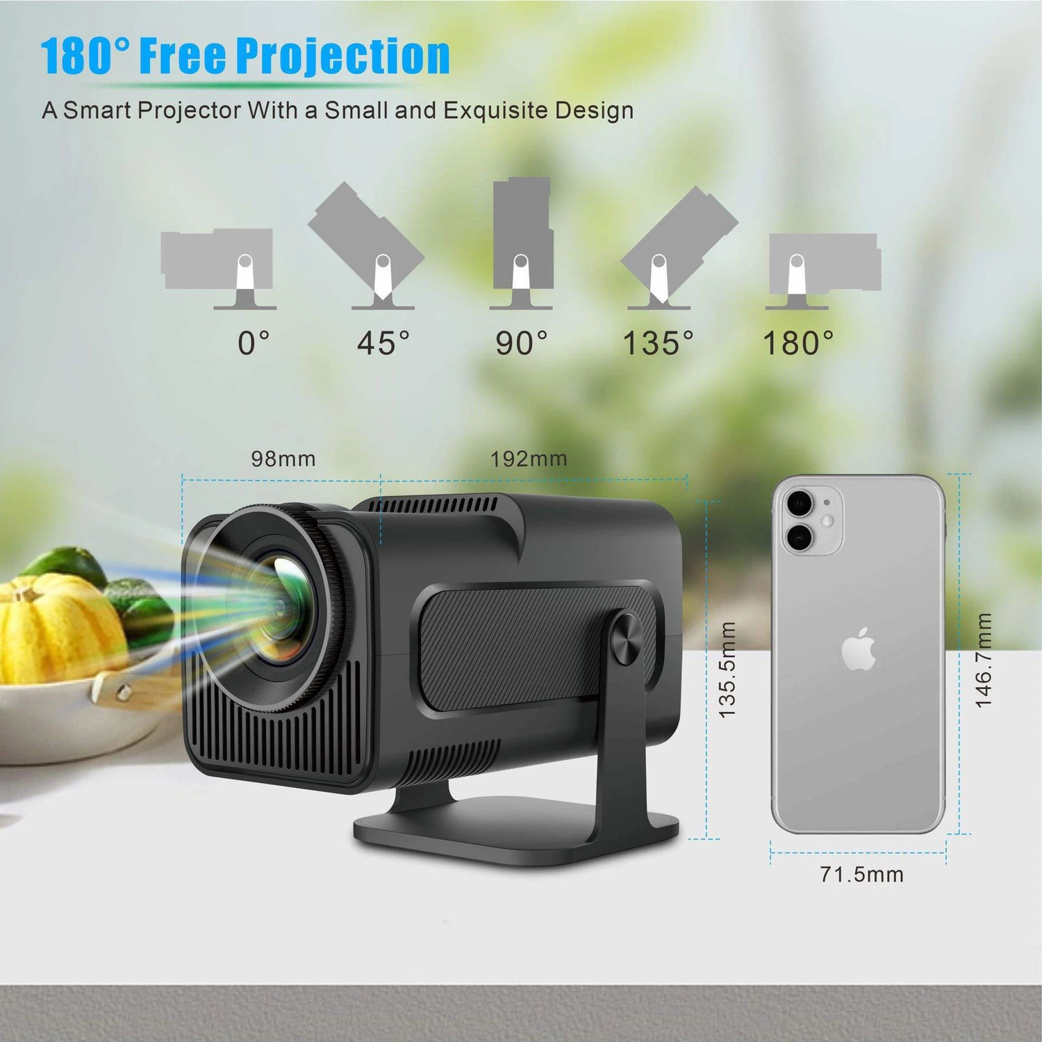 Image of Divine creation HY320 Mini 4K Support Smart Android 13 Projector with WiFi 6 HD Home Theater D49 (5000 lm / Wireless / Remote Controller) Portable Projector