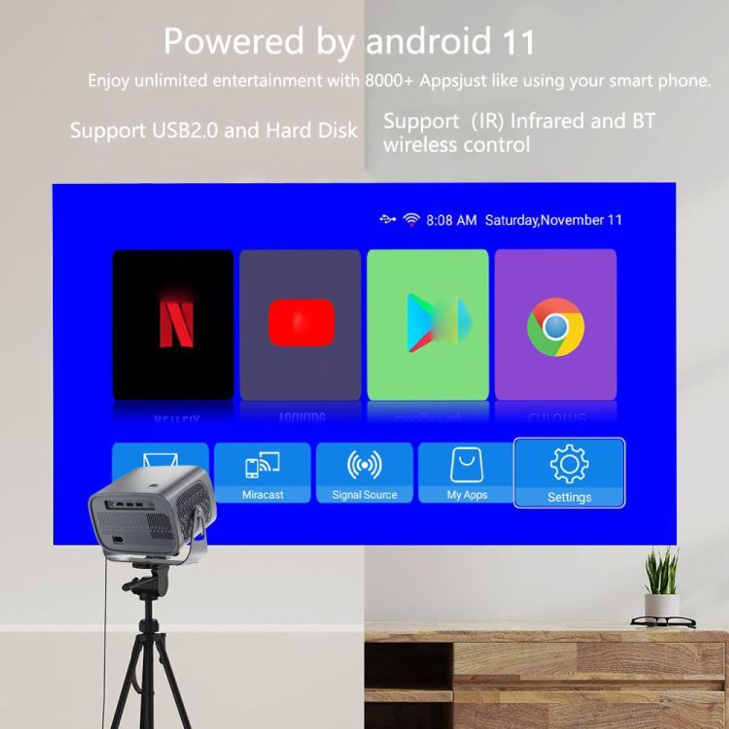 Image of LUMINZA A-10 Android 13 Smart Projector | 4K Support | 5G WiFi | 360 Rotation (30000 lm / 1 Speaker / Wireless / Remote Controller) Portable Projector