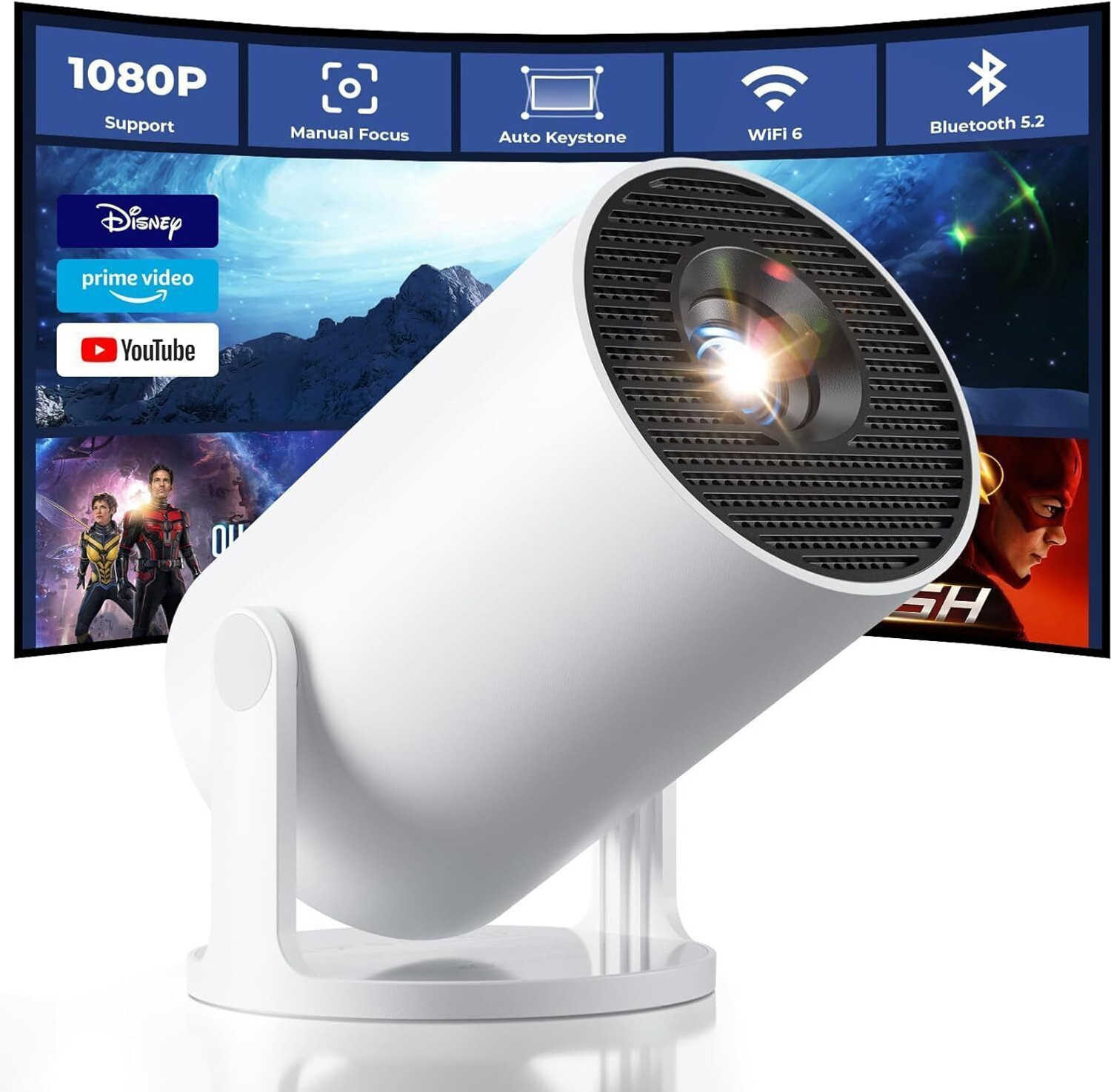 Image of Nexscan HY300 Pro 4K Support,Native 720P Android 11 Wifi Bluetooth Miracast (5000 lm / 1 Speaker / Wireless / Remote Controller) Portable Projector