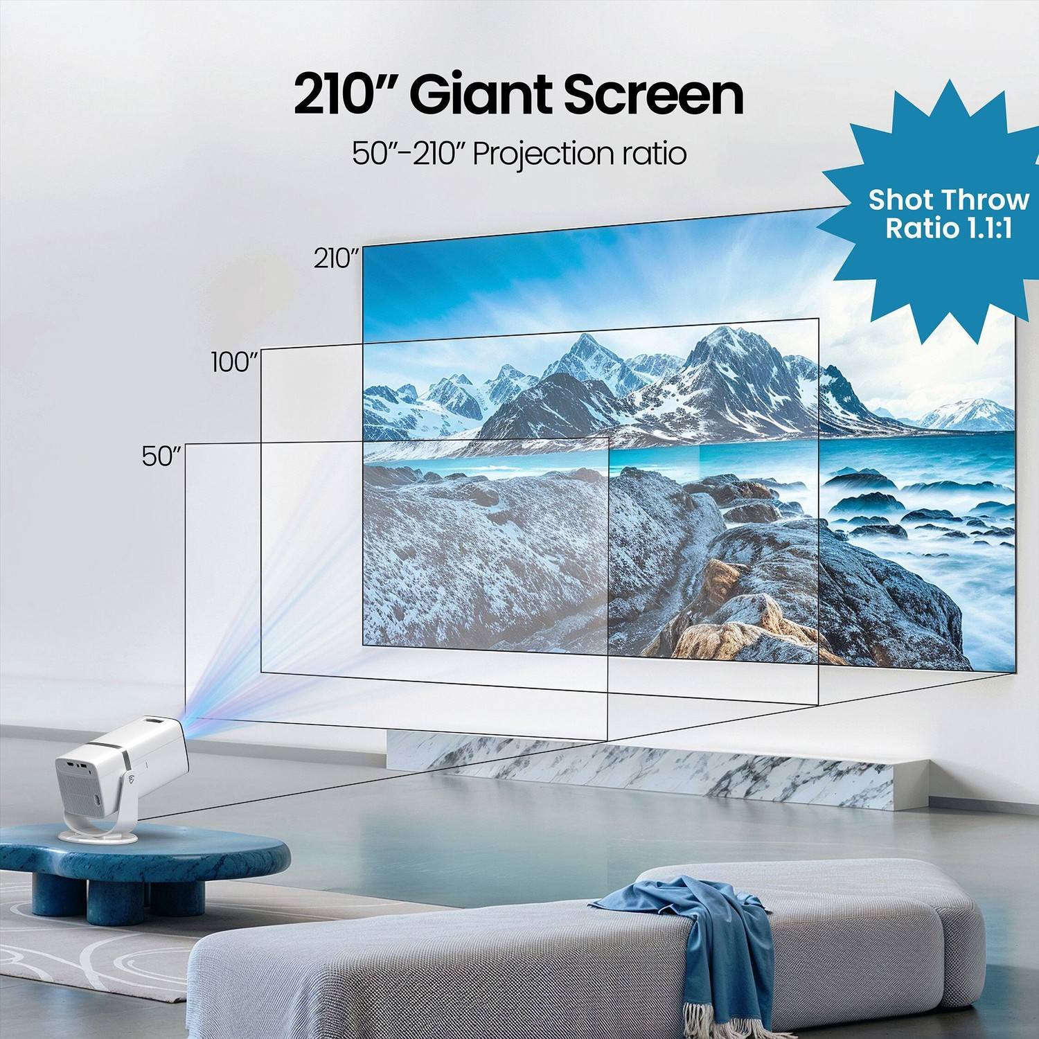 Image of Egate Atom 3X | Native FHD 1080p & 4K Support, 13.0 Android Projector | 300 ISO lm (9000 lm / 1 Speaker / Wireless / Remote Controller) Projector