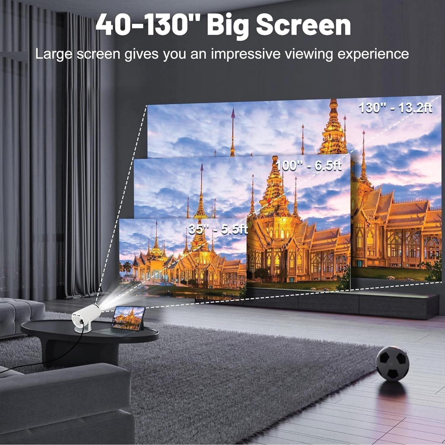 Image of DecoCraftCreations 4K Android LED Projector 1080P Portable Remote Control (400 lm / Remote Controller) Portable Projector