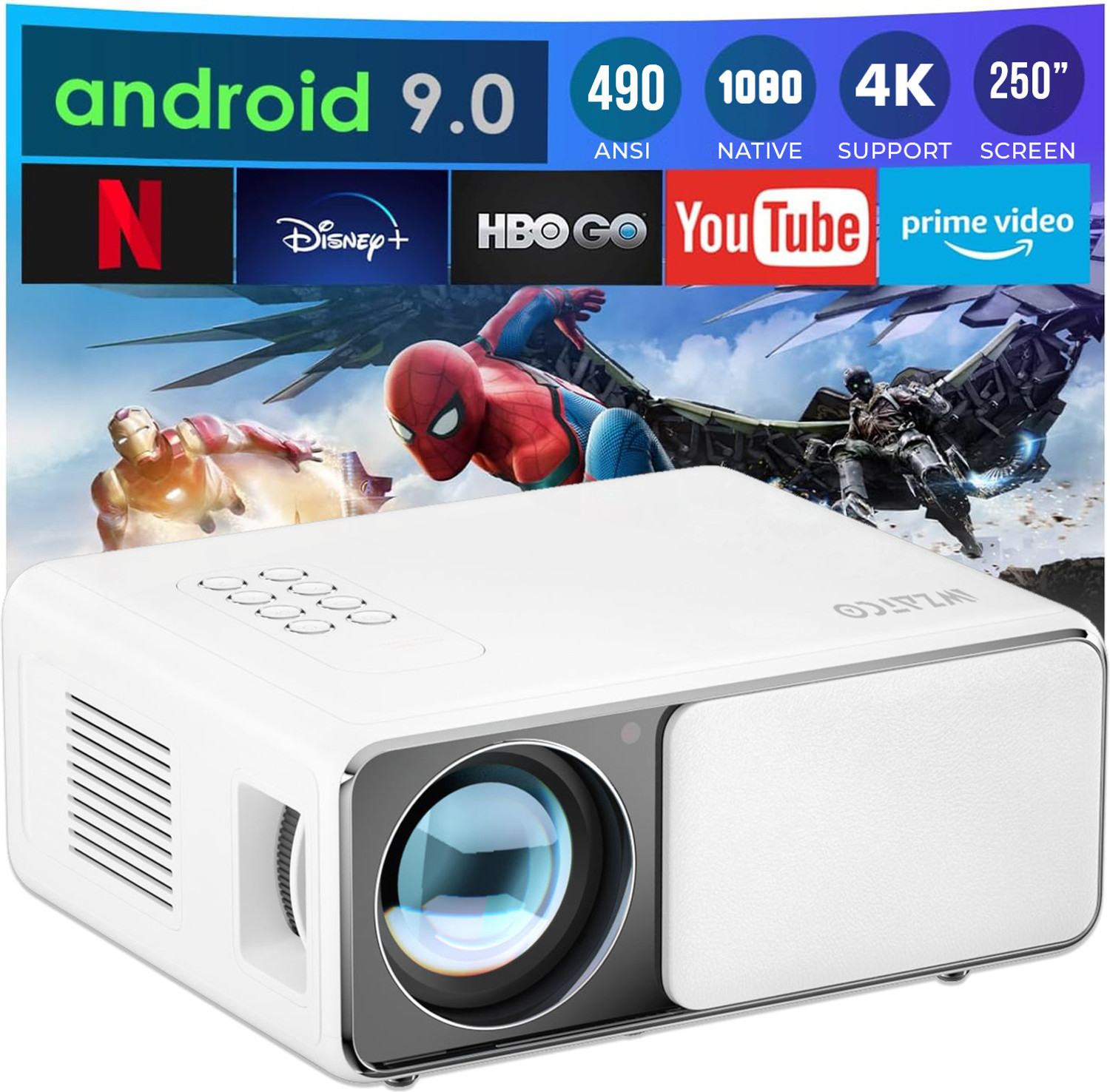 Image of WZATCO Yuva Plus Android (6600 lm / 1 Speaker / Wireless / Remote Controller) Native 1080P Full HD 4K Supported 4D Digital Keystone, Bluetooth, Wifi, Android 9.0 490 ANSI Projector