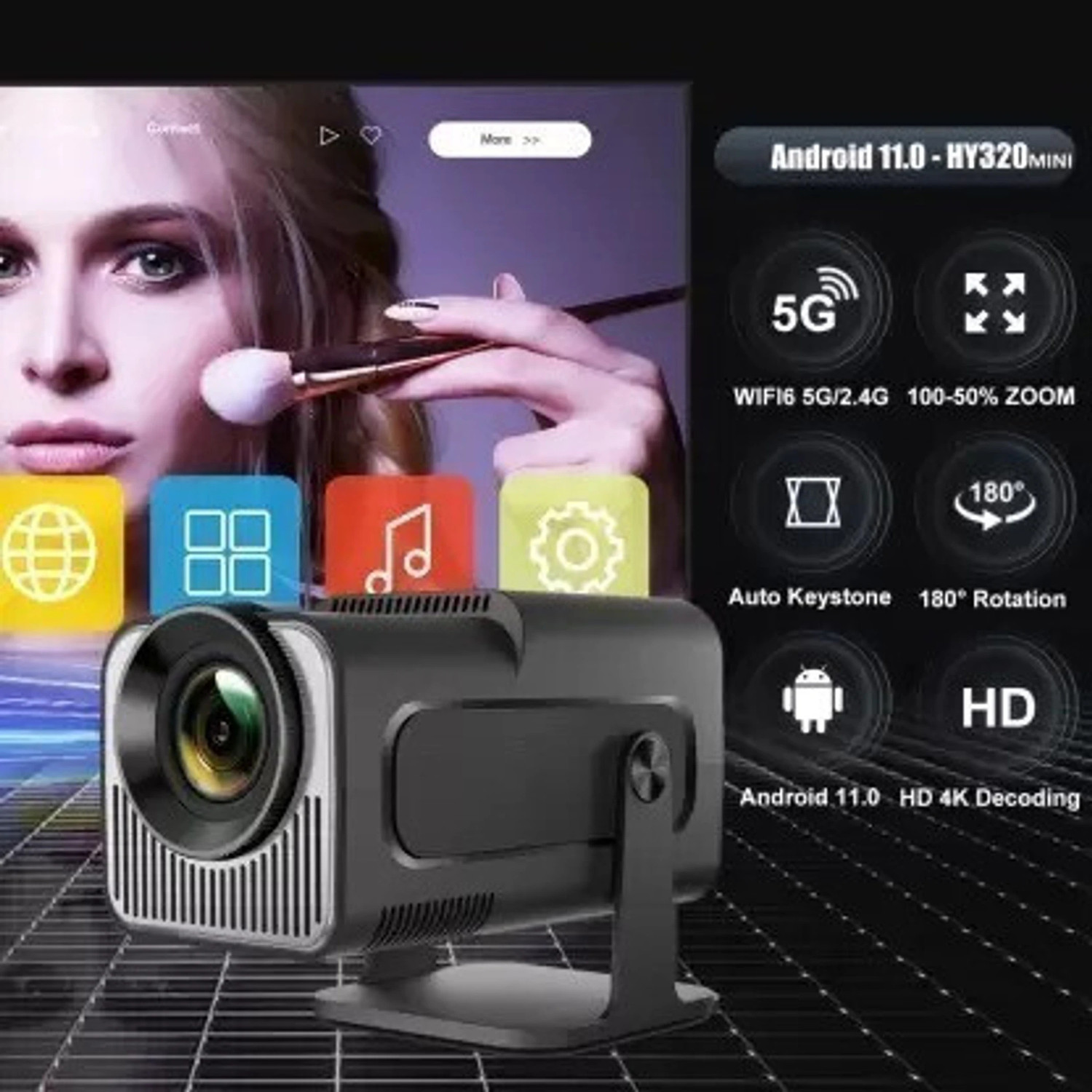 Image of Divine creation HY320 Mini 4K Support Smart Android 13 Projector with WiFi 6 HD Home Theater B45 (5000 lm / Wireless / Remote Controller) Portable Projector