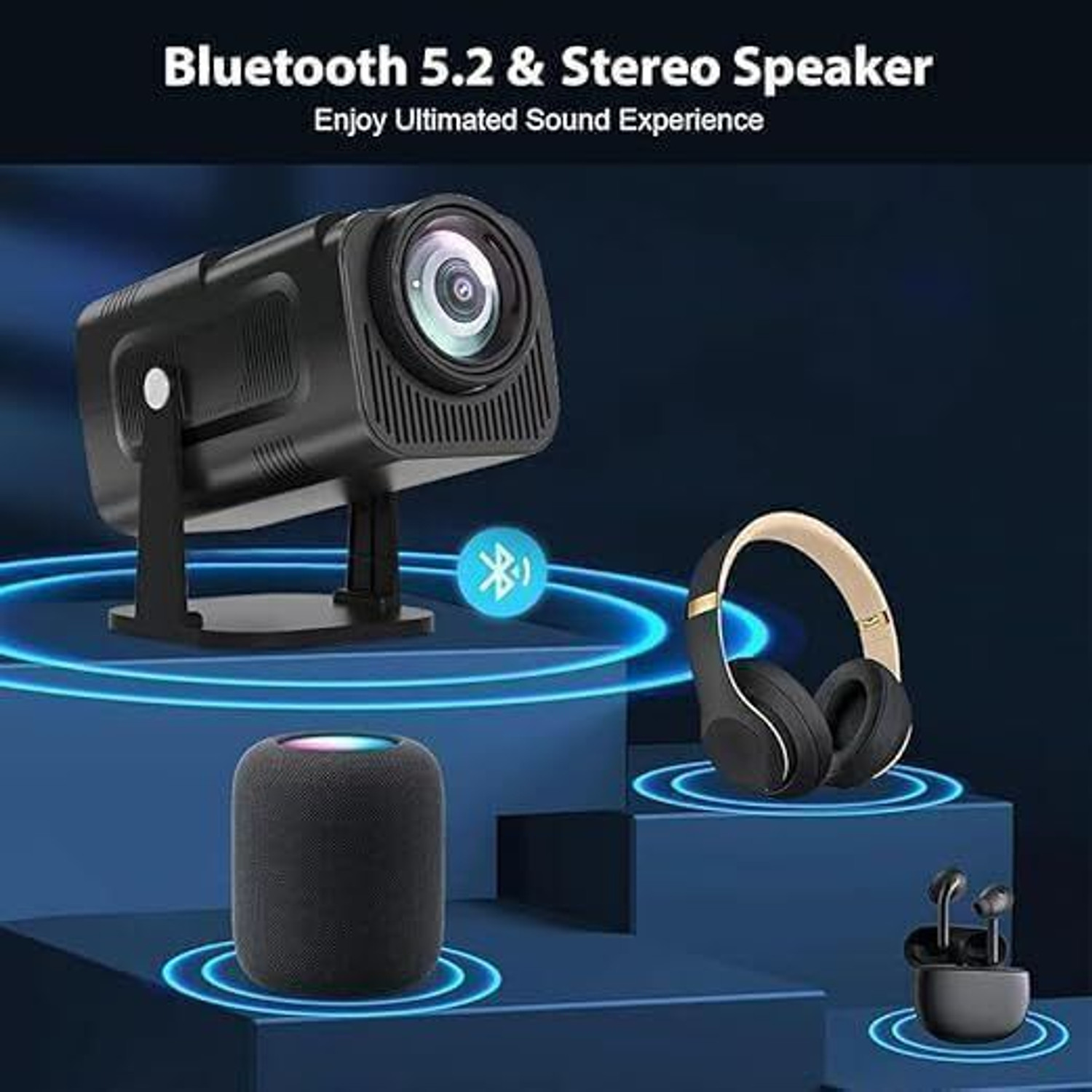 Image of Nexscan Mini HY320 4K,Native HD Android 11 Wifi BT Miracat Autokeystone Freestyle (5000 lm / 1 Speaker / Wireless / Remote Controller) Portable Projector