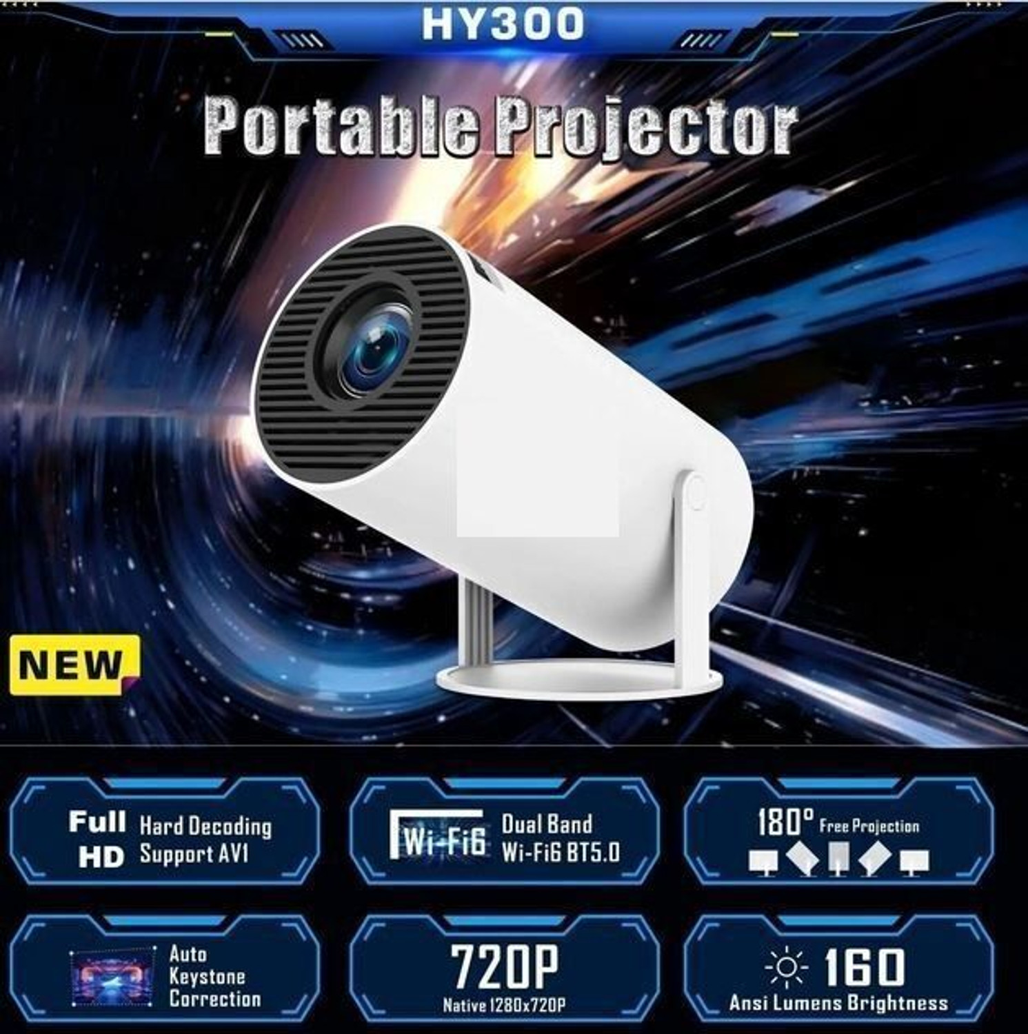 Image of Nexscan HY300 Full HD Native 720P Support Android 11 Wifi BT Freestyle Auto Keystone (4500 lm / 1 Speaker / Wireless / Remote Controller) Portable Projector