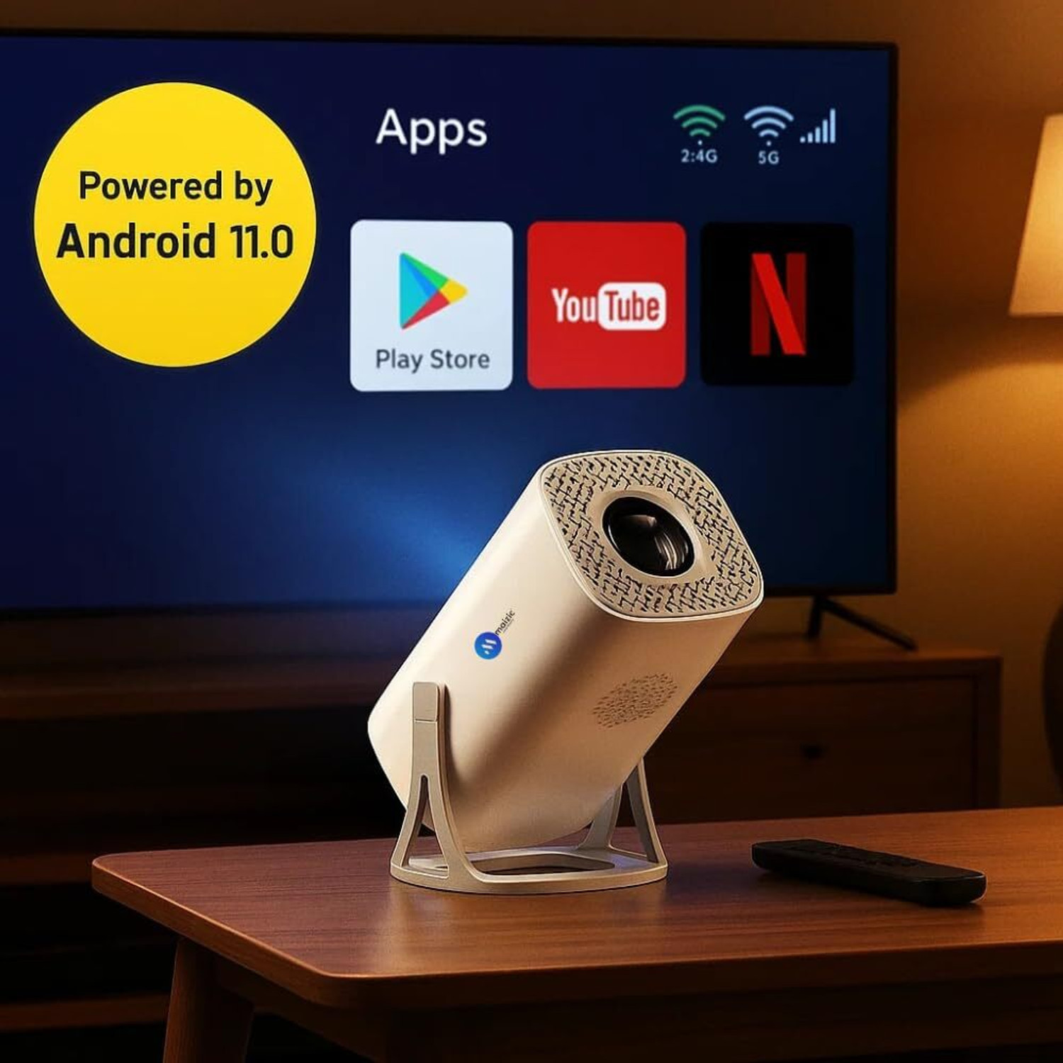 Image of Maizic Smarthome Android 11.0 Smart Projector, 1080P & 4K Support, 3X Brighter, 2.4G & 5G Wifi (10000 lm / 1 Speaker / Wireless) Portable Projector