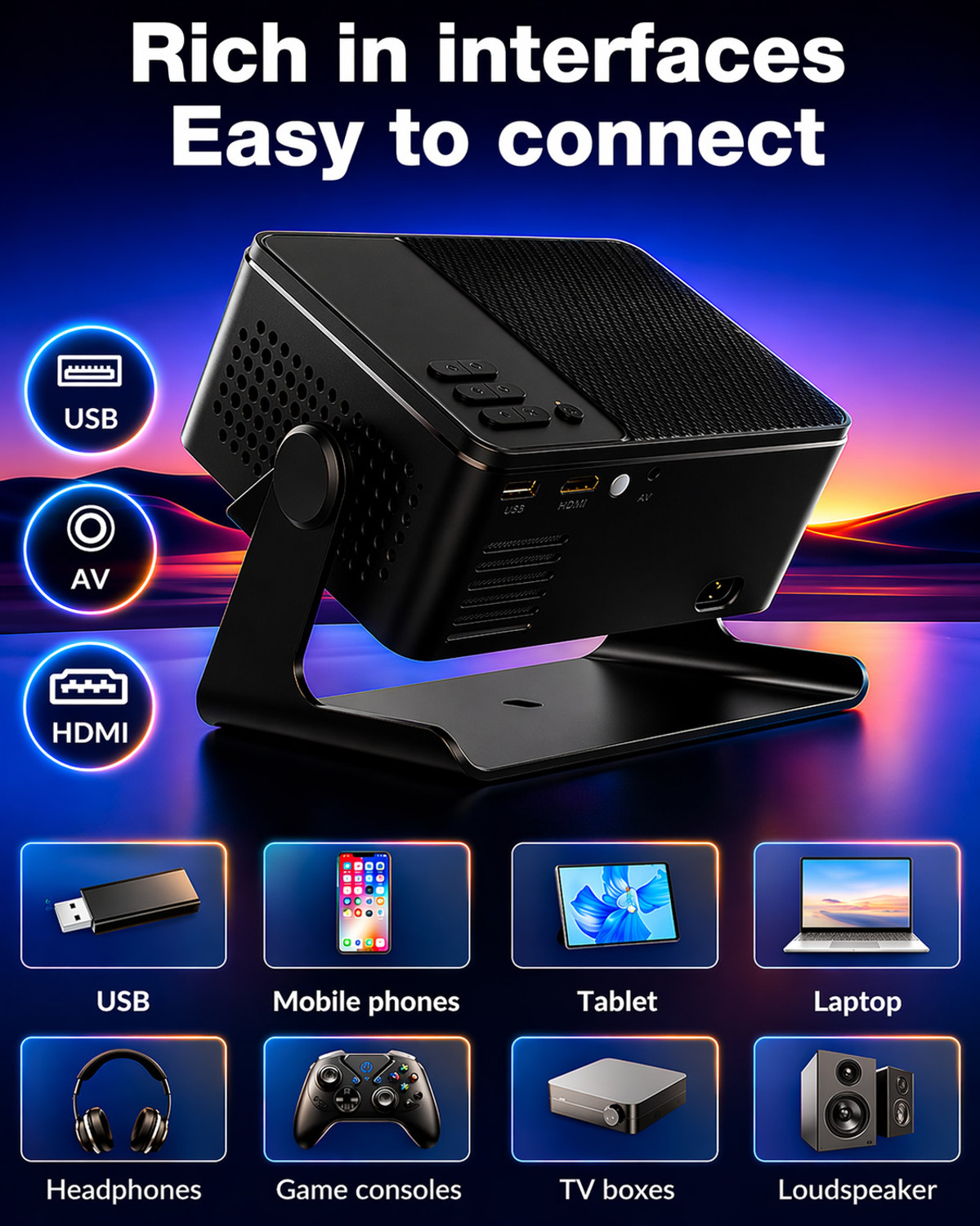 Image of Reysol Projector|Native 1080P|4K Support|WiFi|Miracast|Brighter 20000 lumens|Auto Keyst (20000 lm / 1 Speaker / Wireless / Remote Controller) Portable Projector
