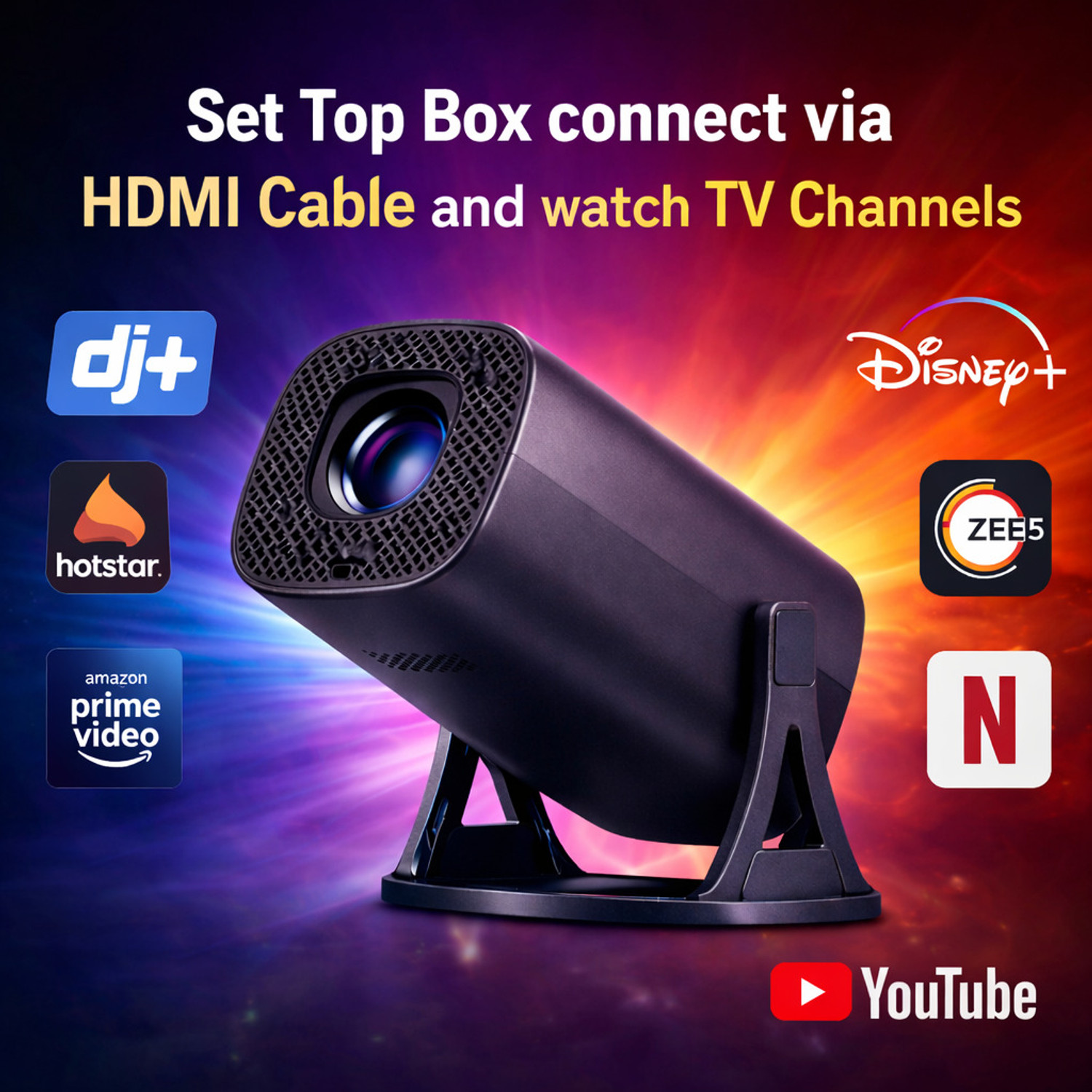 Image of Reysol Projector| Native 1080P| 4K Support|WiFi 6|Miracast|270 Rotatable|Auto Keystone (14000 lm / 1 Speaker / Wireless / Remote Controller) Portable Projector